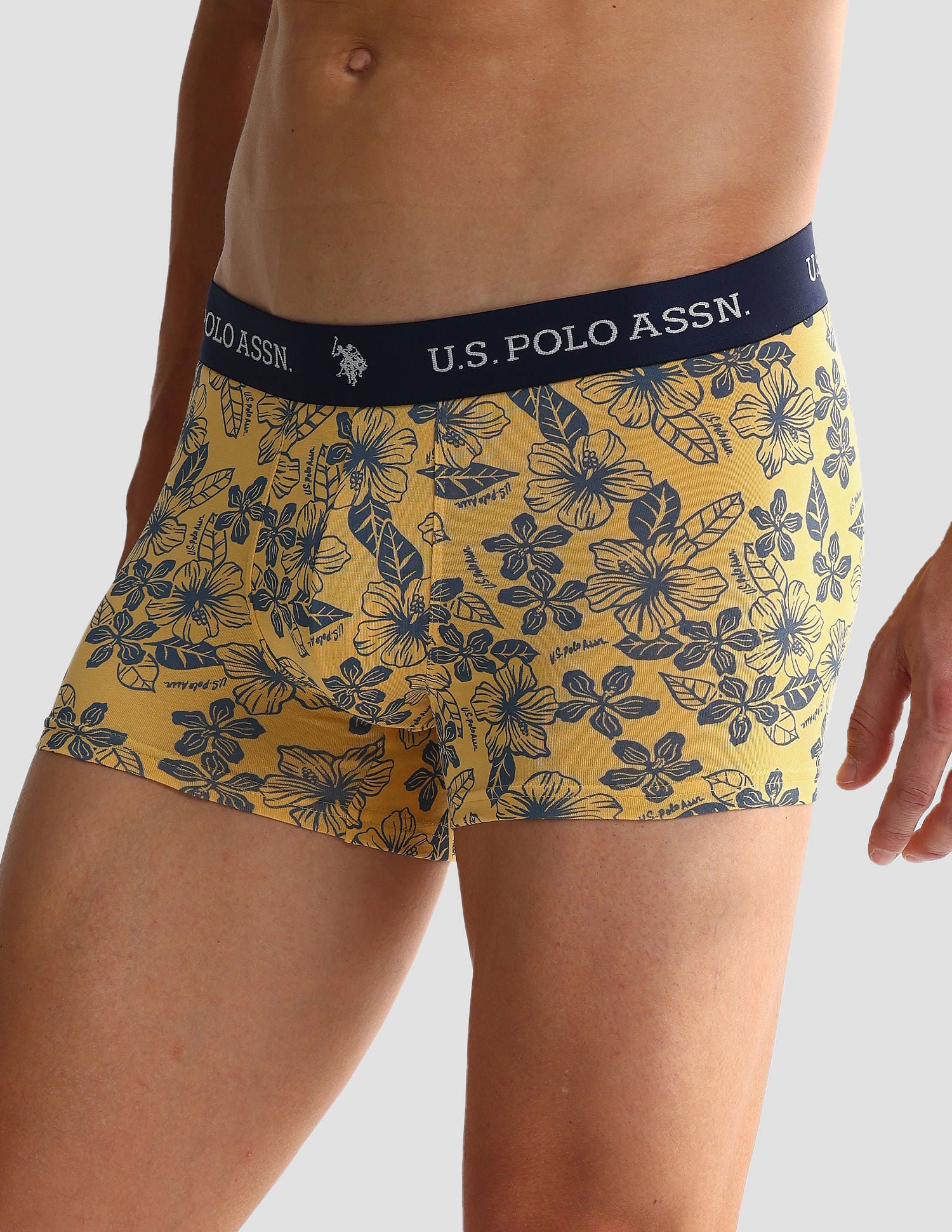 Elastic Waistband Ribbed OET08 Trunks - Pack Of 3 Grey, White, and Yellow - U.S. POLO ASSN. | Large