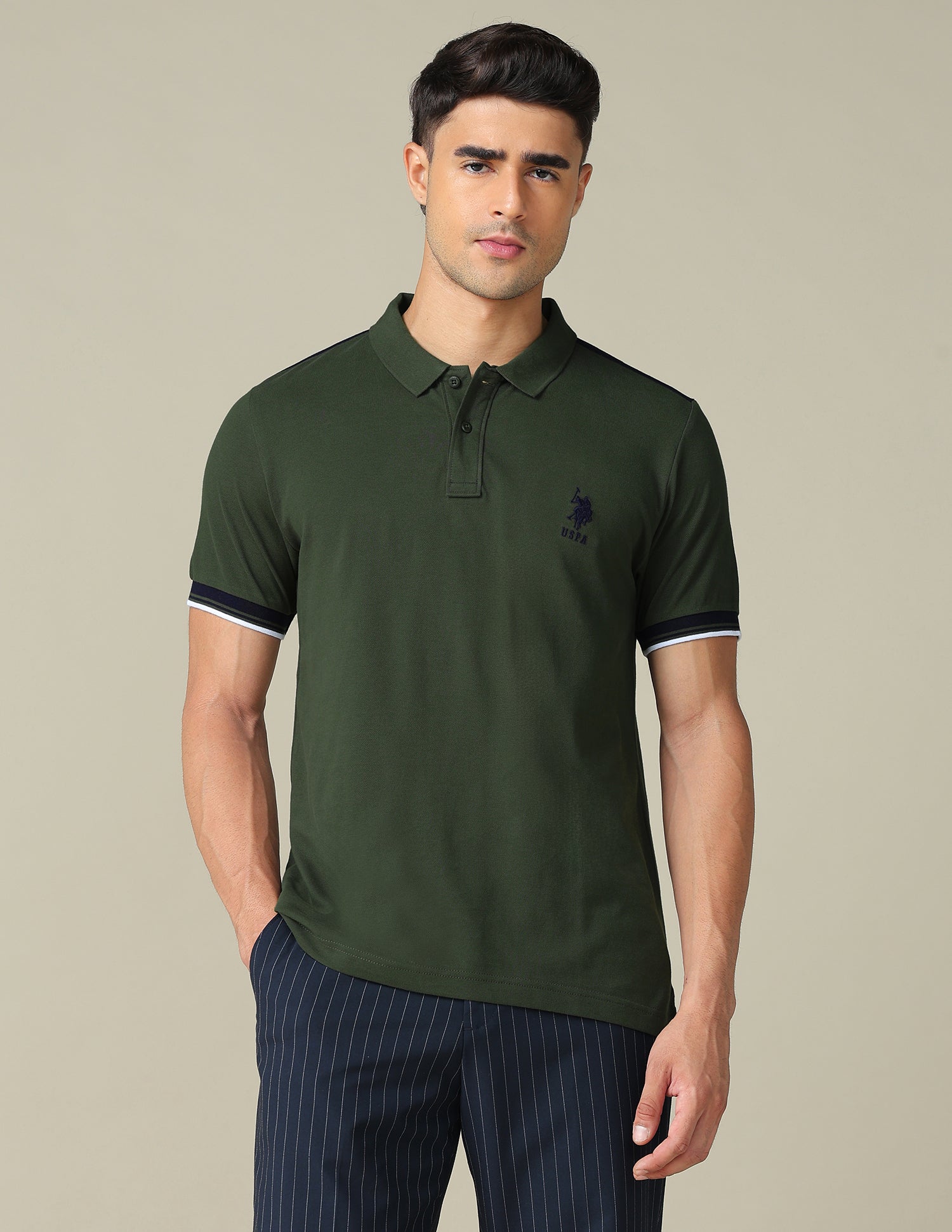 Brand Embroidered Regular Fit Polo Shirt Dark Olive - U.S. POLO ASSN. | Large