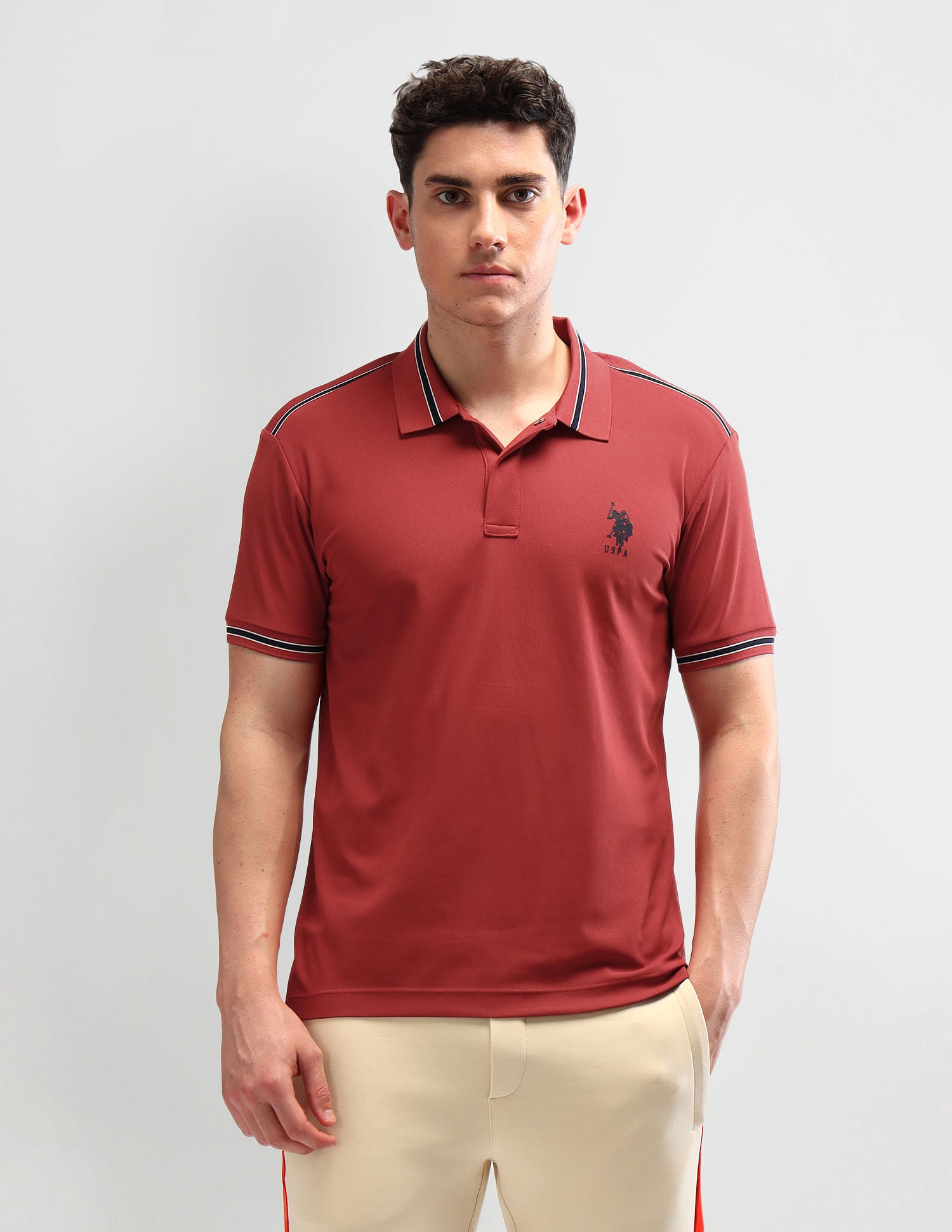 Slim Fit Solid Polo Shirt Maroon - U.S. Polo Assn. India | Large