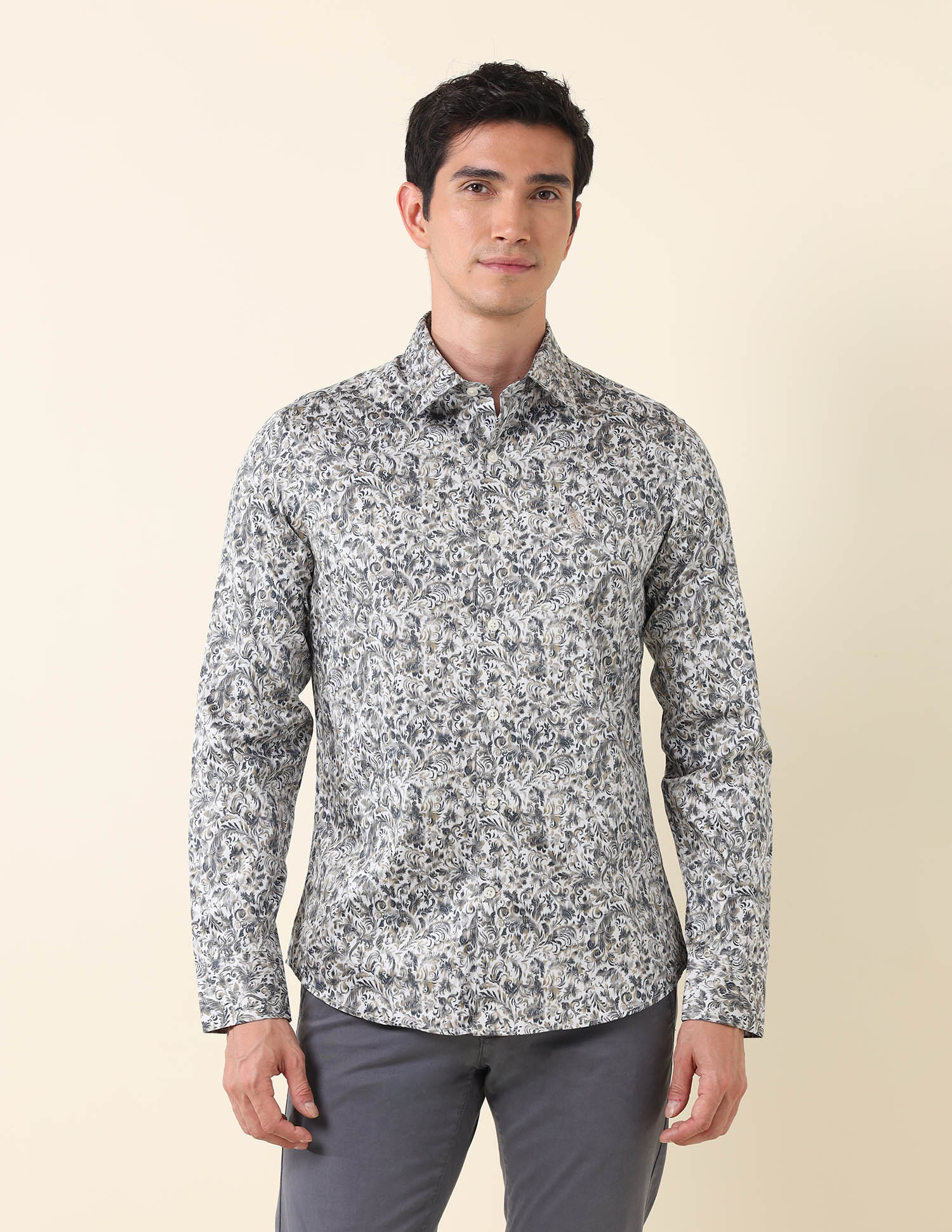 All Over Printed Tailored Fit Shirt Grey - U.S. Polo Assn. India | Large