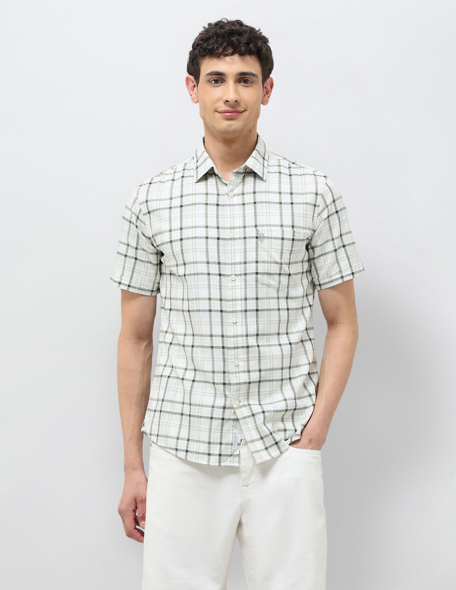 Plaid Checked Tailored Fit Shirt Light Green - U.S. POLO ASSN. | Large