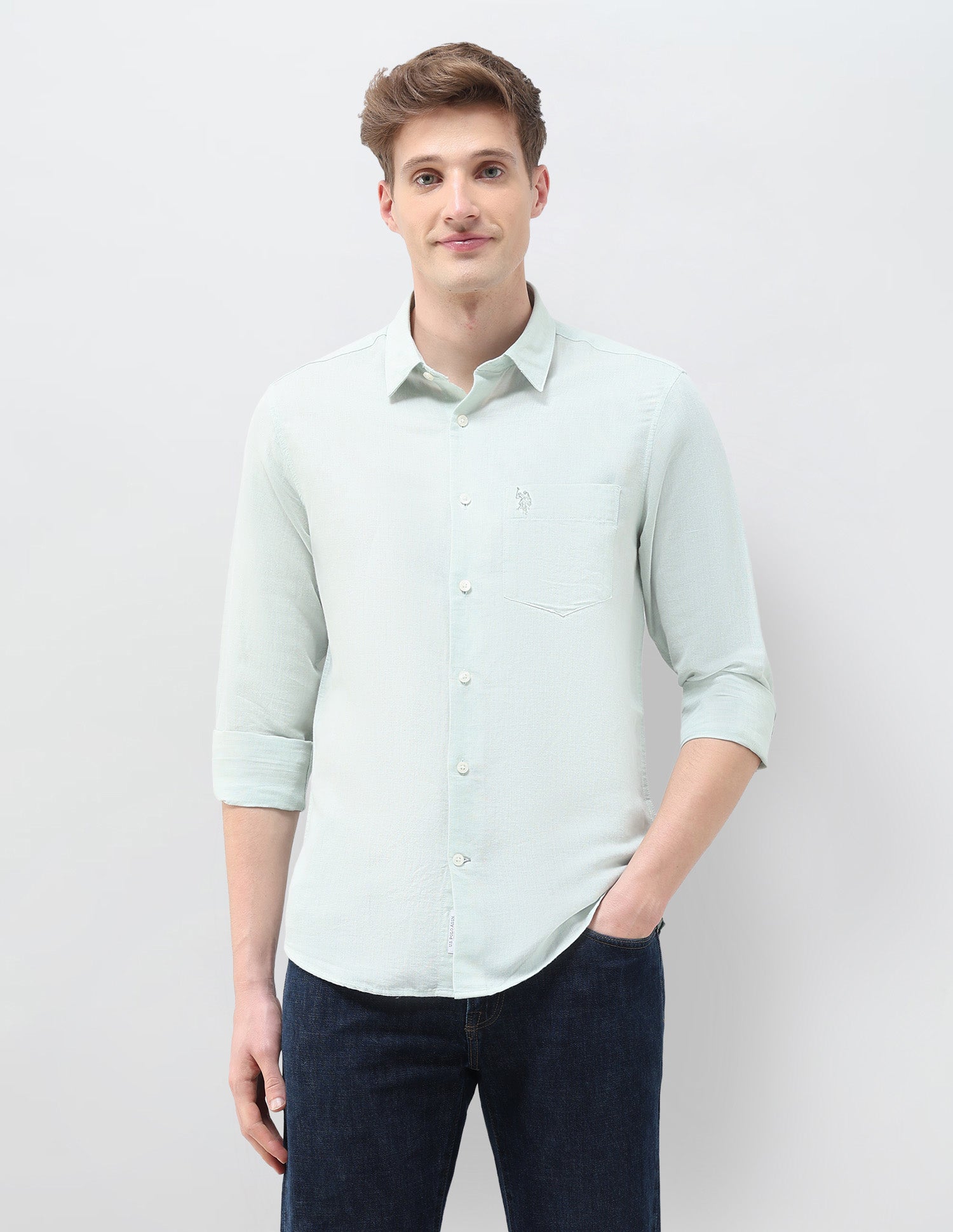 Solid Tailored Fit Shirt Light Green - U.S. Polo Assn. India | Large