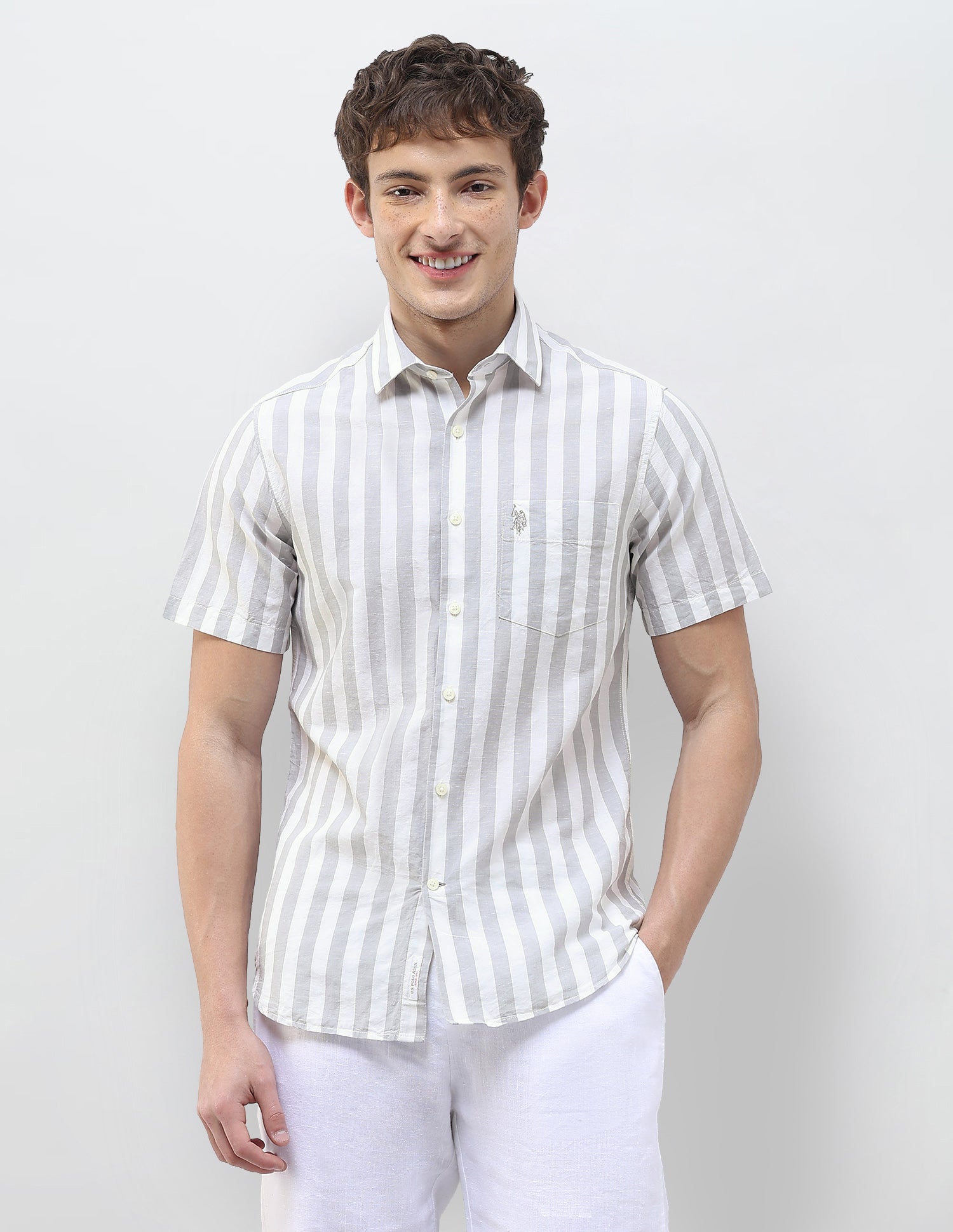 Vertical Striped Regular Fit Shirt Grey - U.S. Polo Assn. India | Large