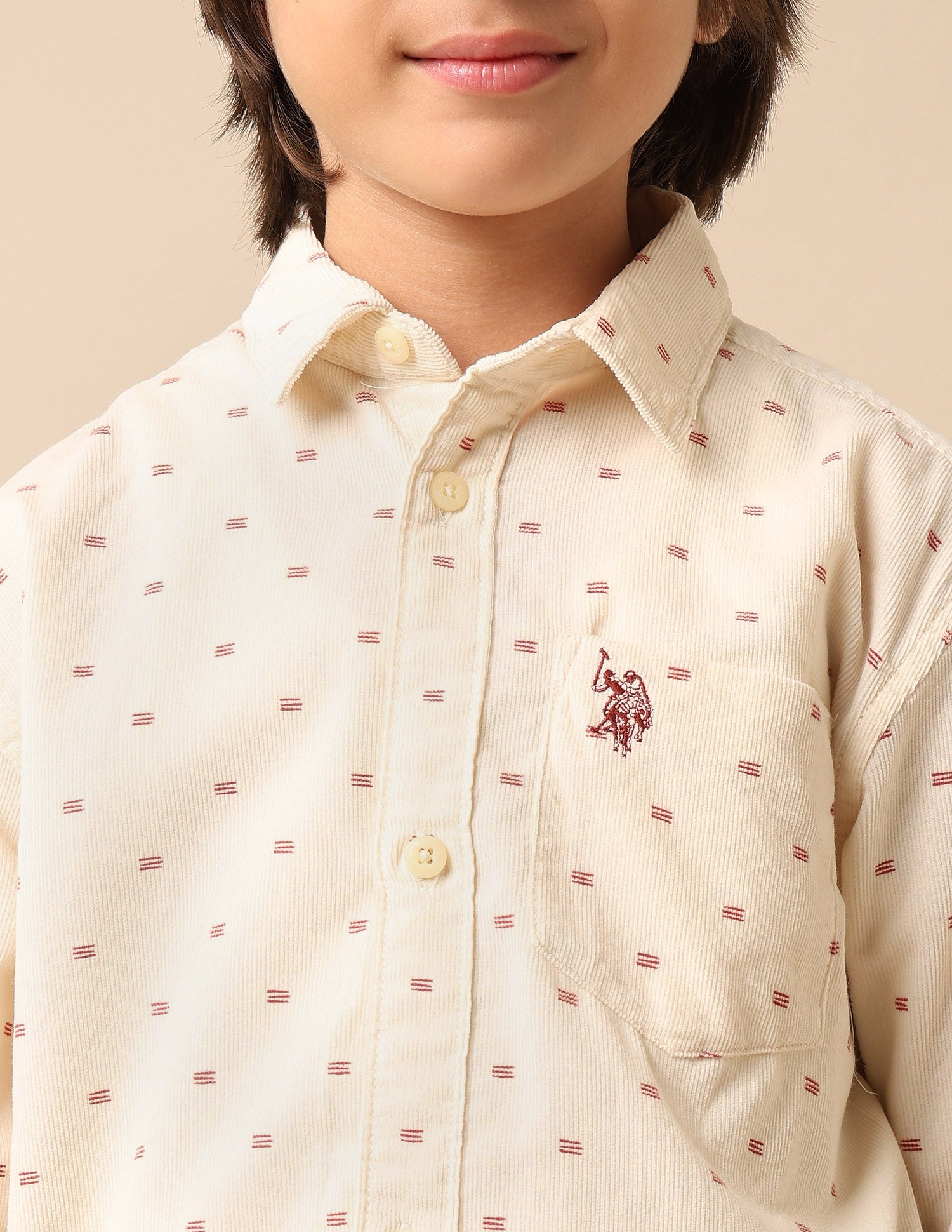 Boys Geometric Printed Pure Cotton Shirt Off White - U.S. POLO ASSN. | Large