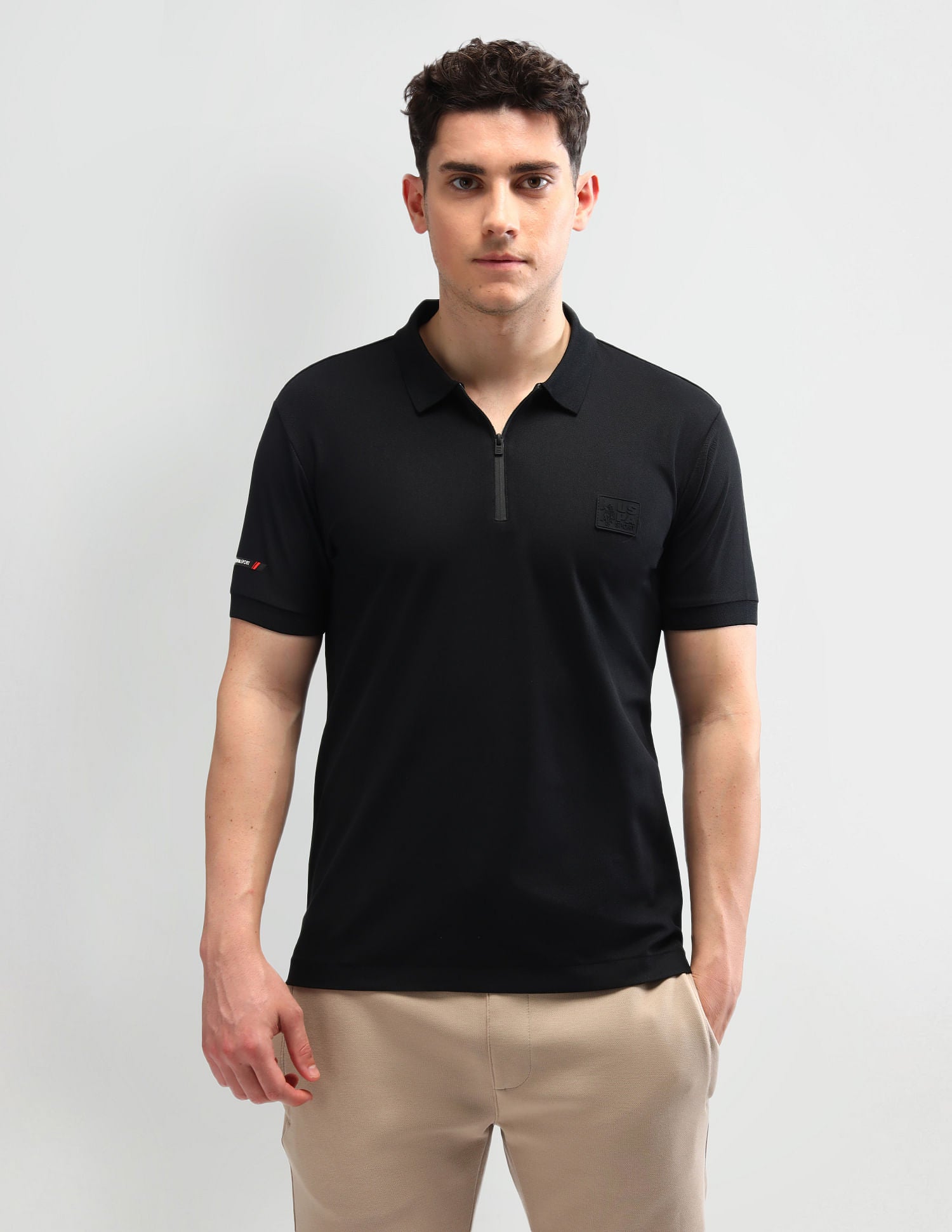 Slim Fit Solid Polo Shirt Black - U.S. Polo Assn. India | Large