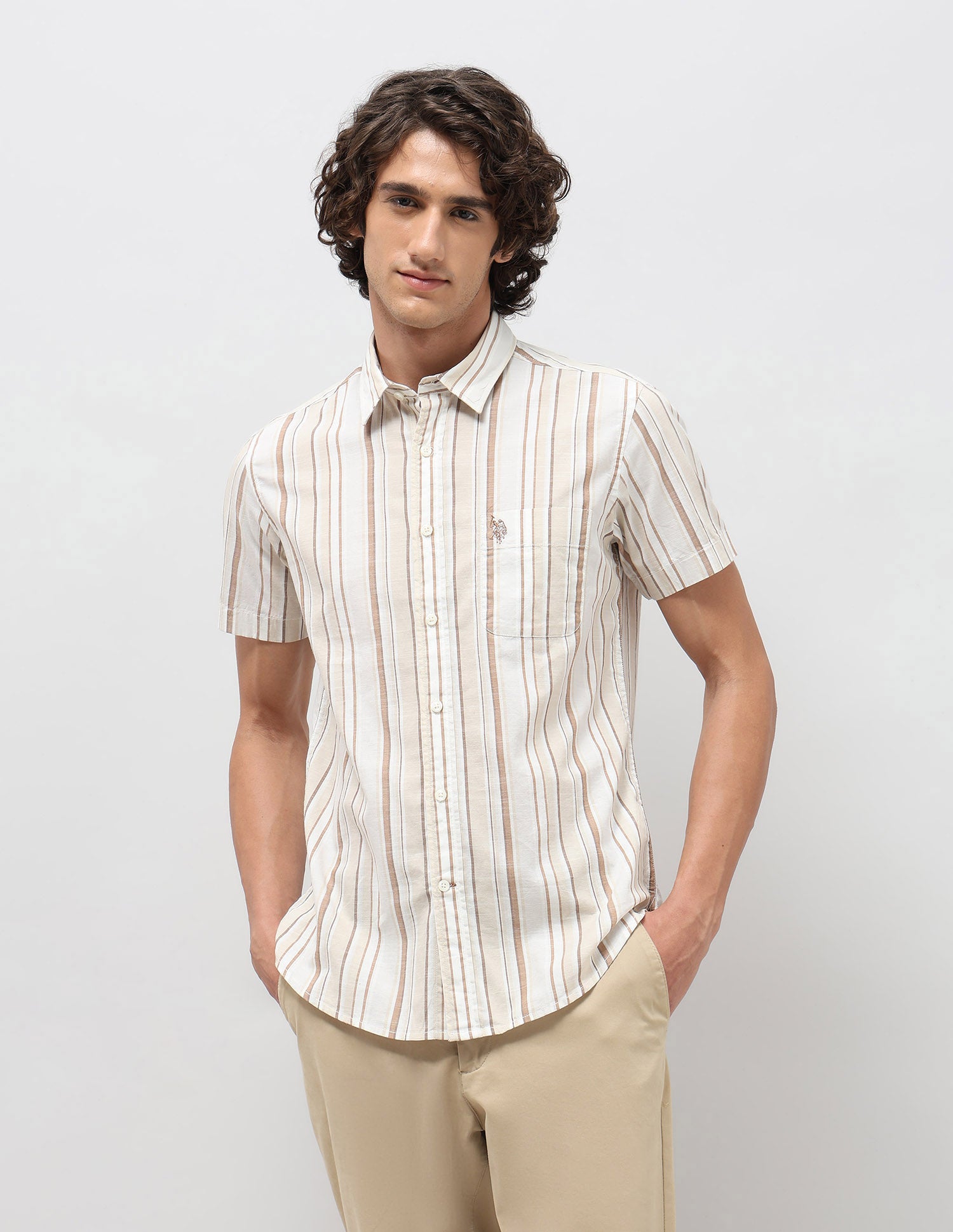 Pure Cotton Slim Fit Shirt Khaki - U.S. POLO ASSN. | Large