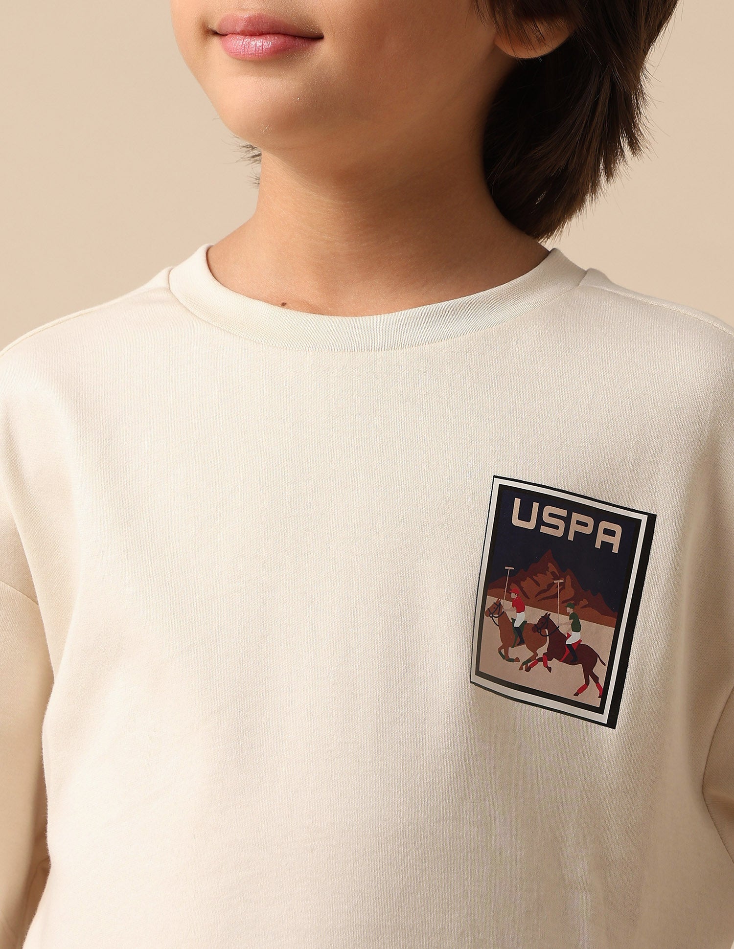 Boys Graphic Brand Printed Boxy Fit T Shirt Off White - U.S. POLO ASSN. | Large