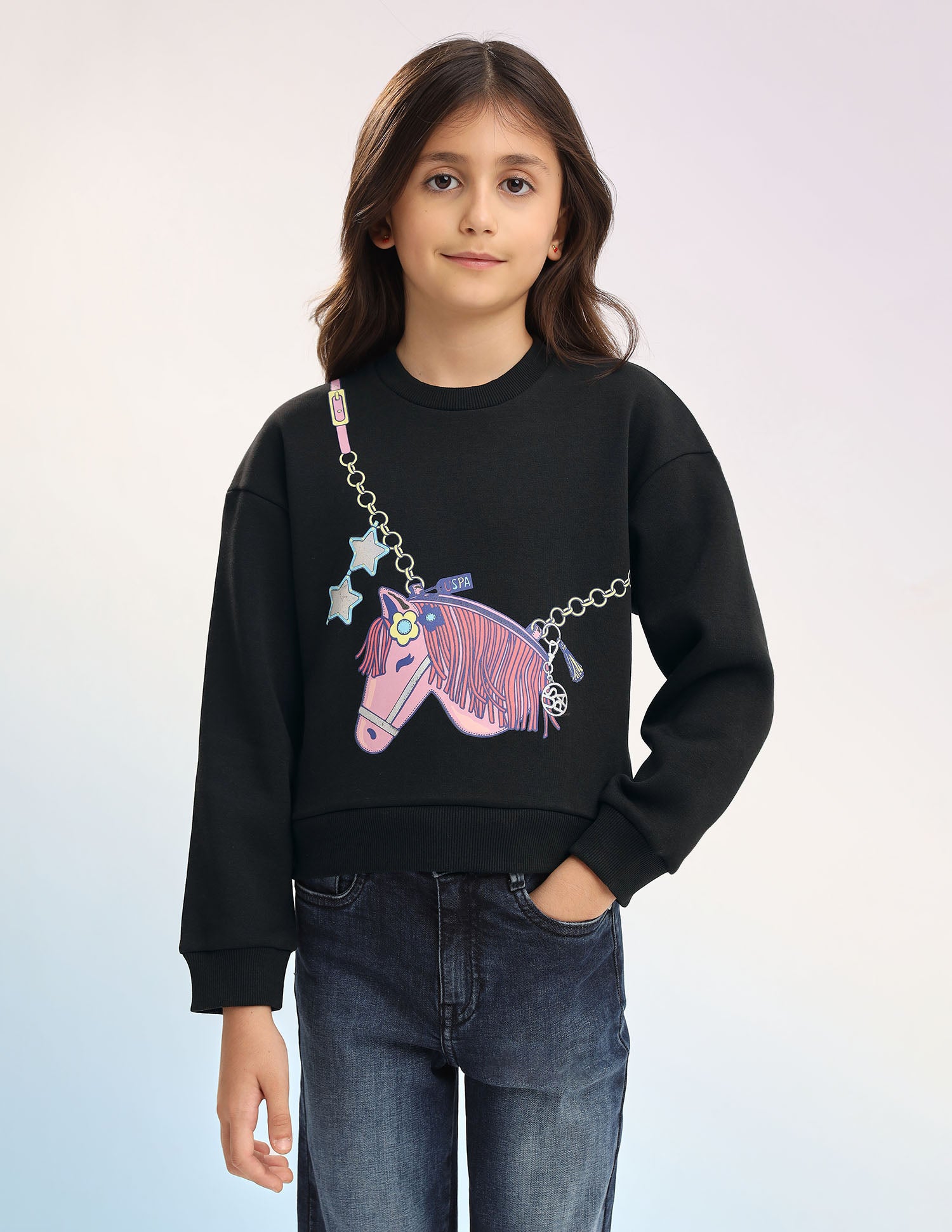 Graphic Printed Regular Fit Sweatshirt Black - U.S. POLO ASSN. | Large