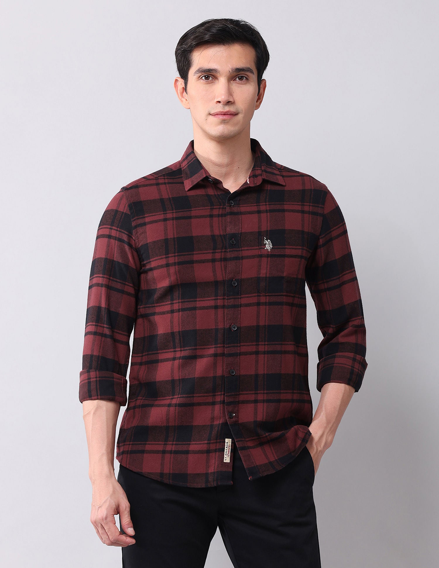 Regular Fit Twill Checked Shirt Medium Red - U.S. POLO ASSN. | Large