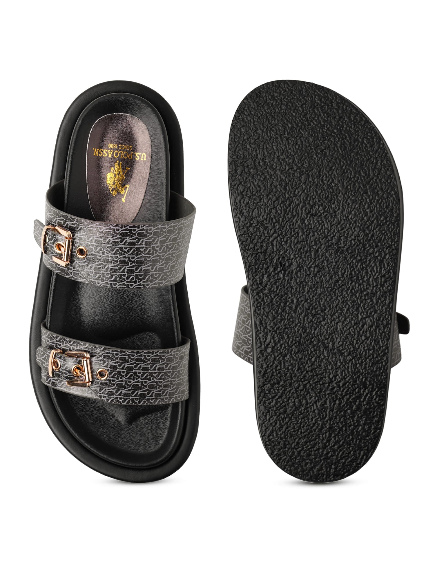 Maria Black Monogram Print Footbed Flats Black - U.S. Polo Assn. India | Large