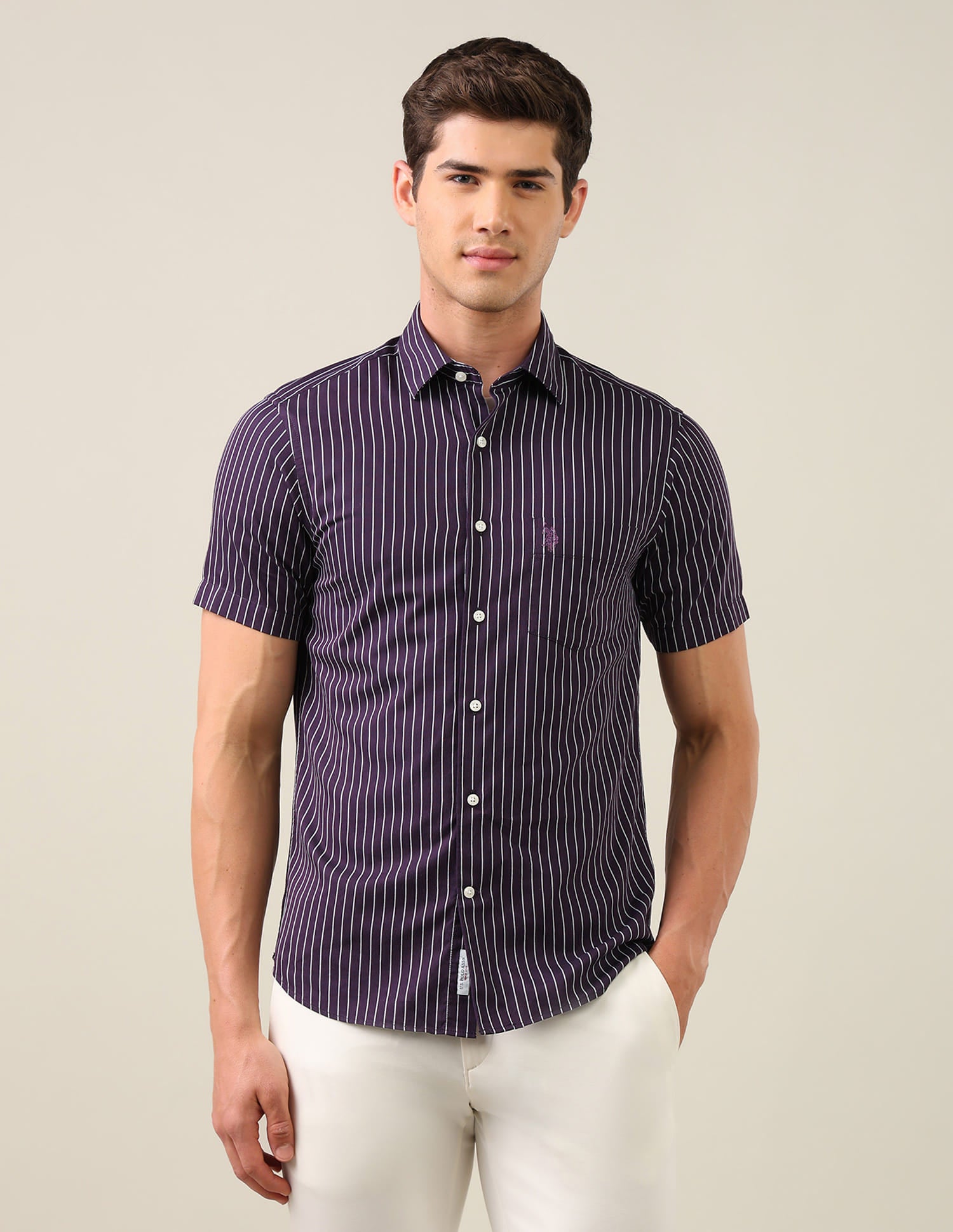 Vertical Striped Tailored Fit Shirt Purple - U.S. Polo Assn. India | Large