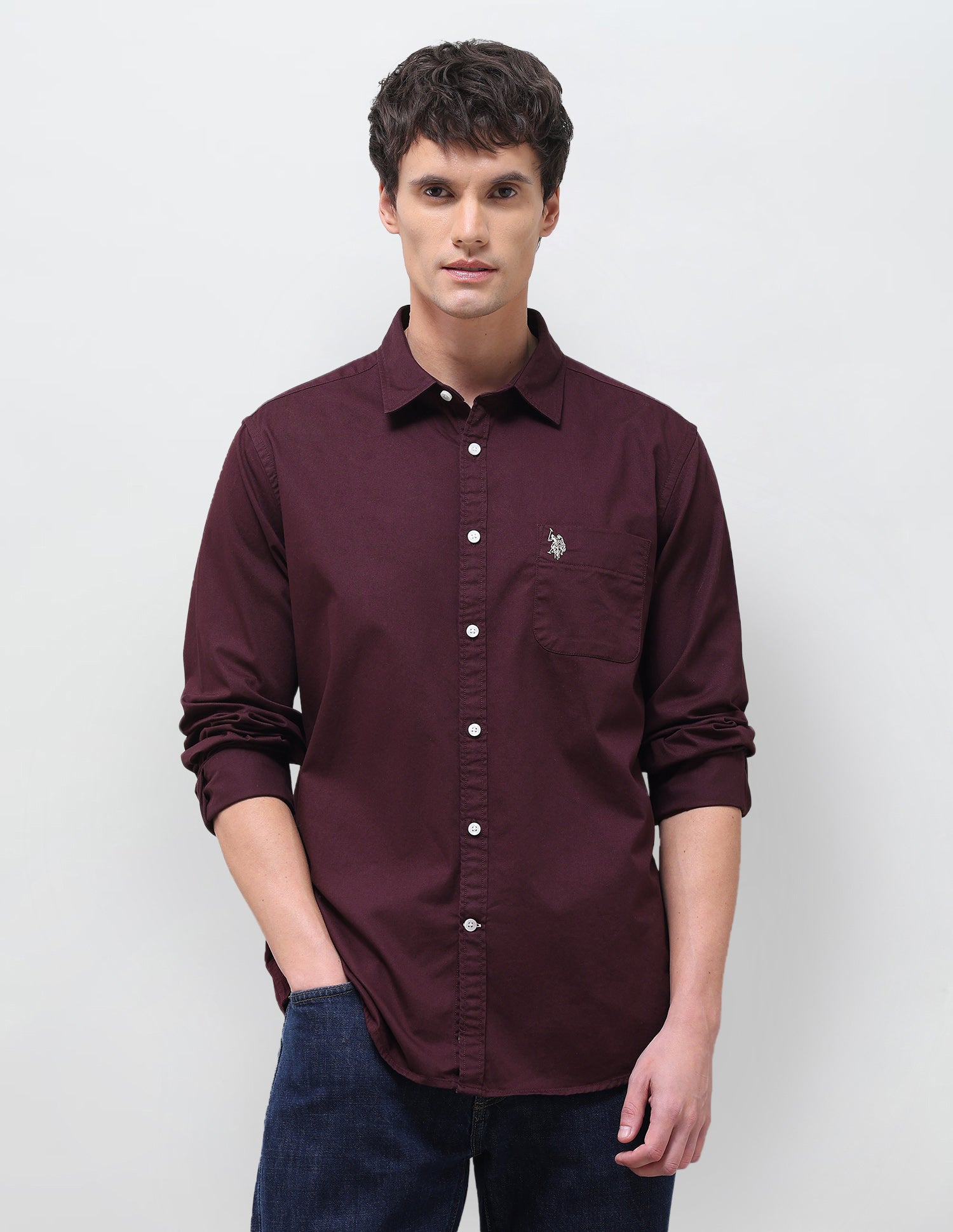 Twill Solid Shirt Burgundy - U.S. Polo Assn. India | Large