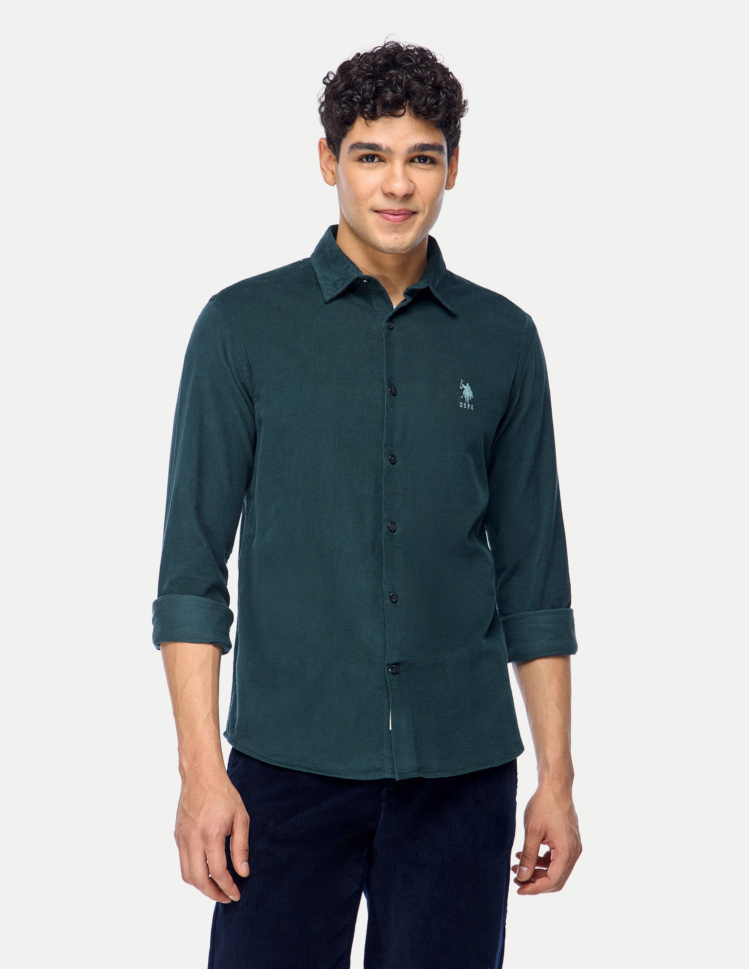 Corduroy Regular Fit Shirt Dark Teal - U.S. Polo Assn. India | Large