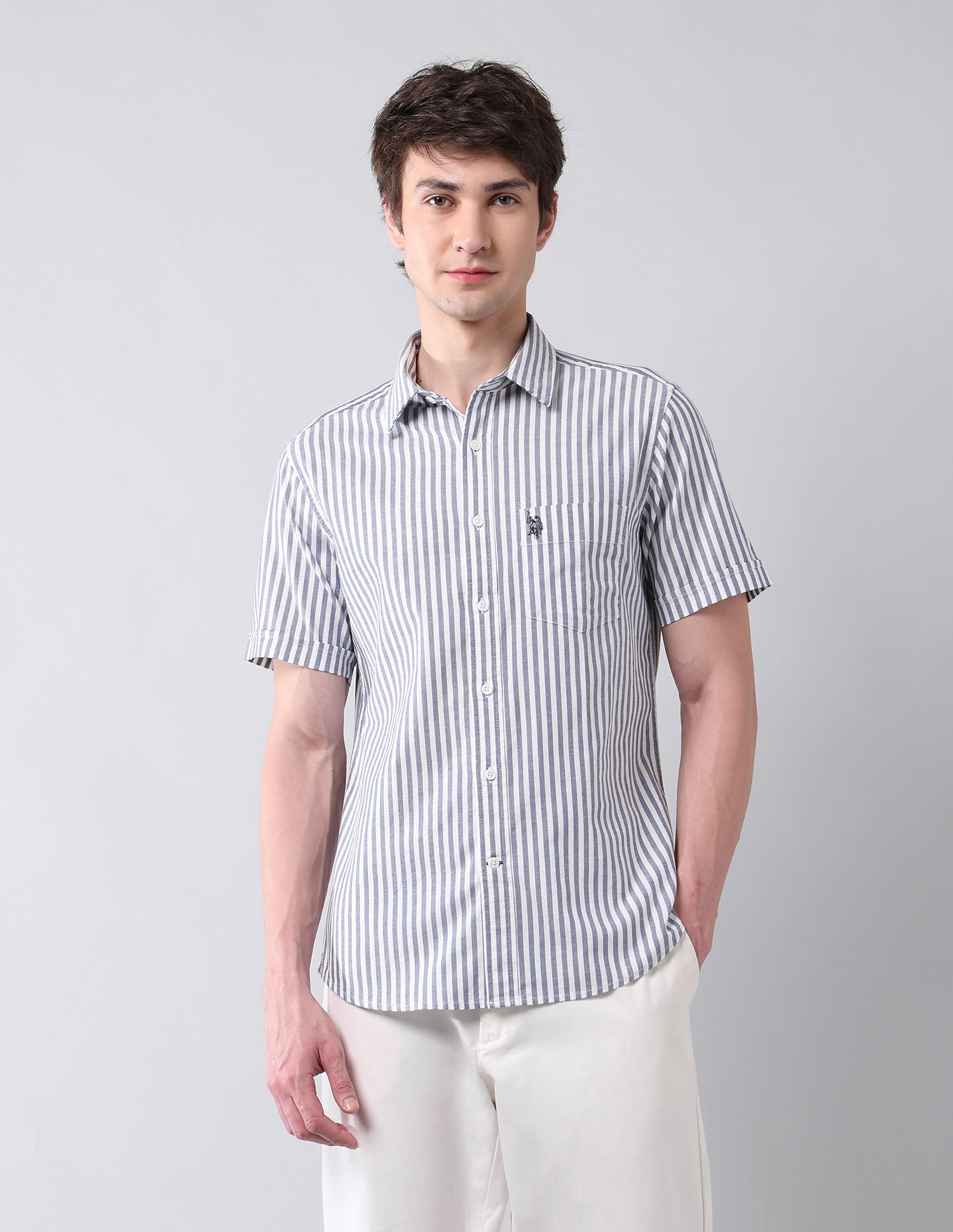 Vertical Striped Tailored Fit Shirt Dark Blue - U.S. Polo Assn. India | Large