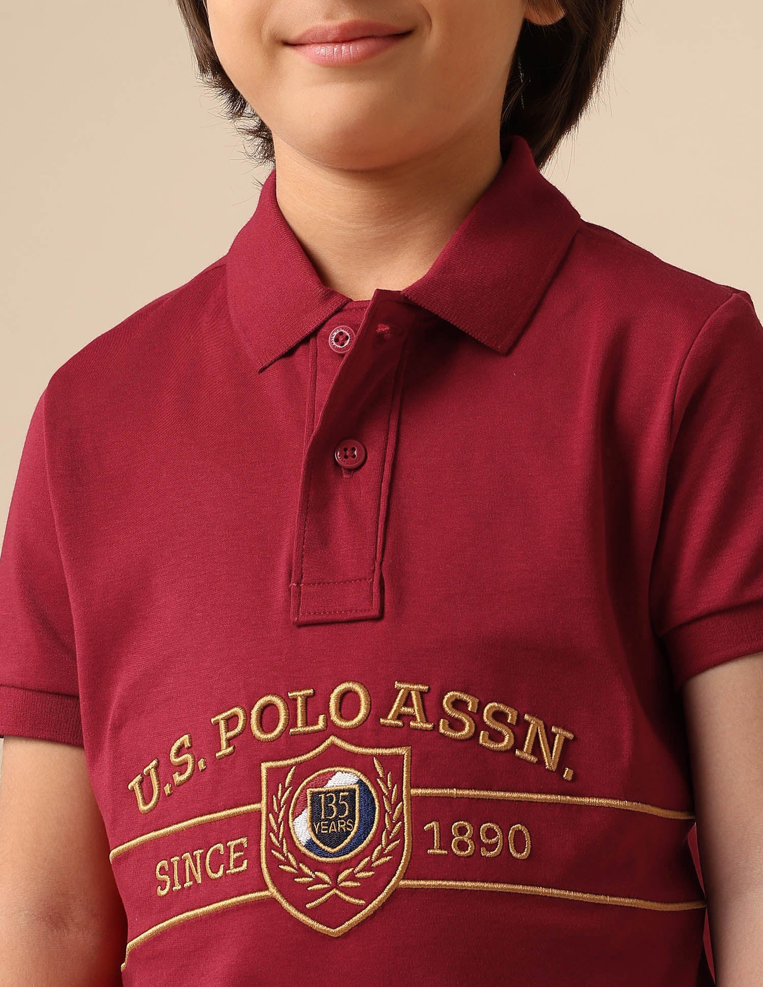 Boys Brand Embroidered Pure Cotton Polo Shirt Red - U.S. POLO ASSN. | Large
