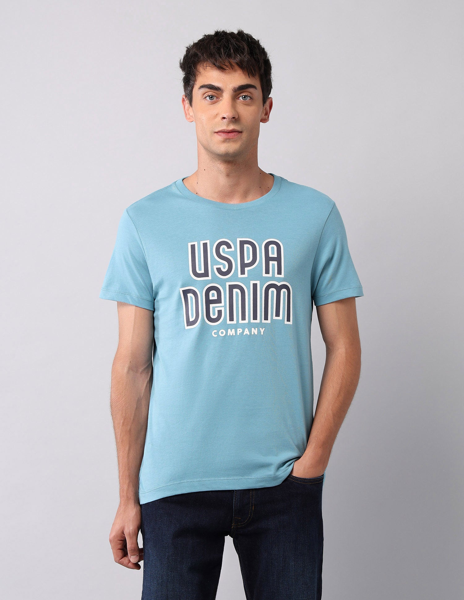 Pure Cotton Brand Printed T- Shirt Light Blue - U.S. Polo Assn. India | Large