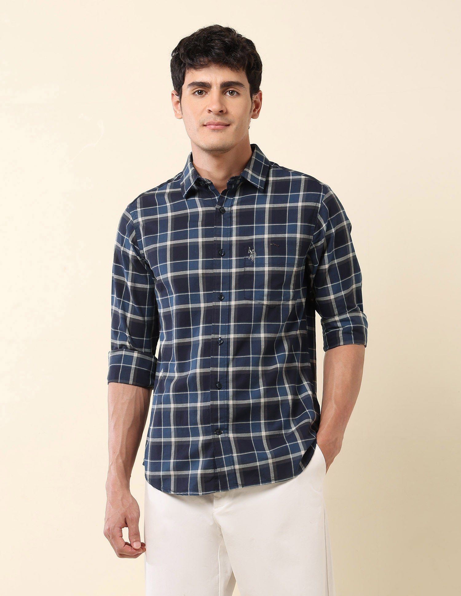 Tartan Checked Pure Cotton Shirt Navy - U.S. Polo Assn. India | Large