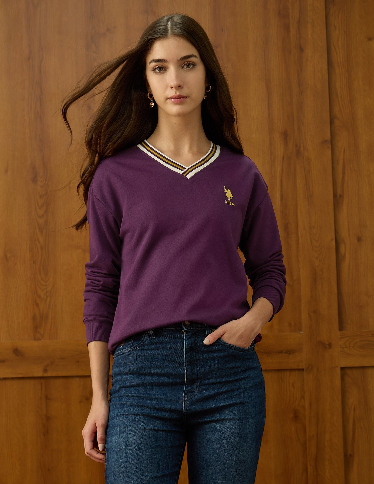 Solid Regular Fit Sweatshirt Purple - U.S. POLO ASSN. | Large