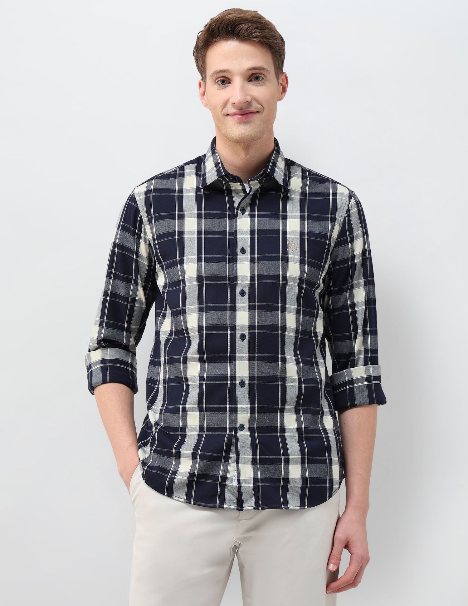 Tartan Checked Tailored Fit Shirt Navy - U.S. Polo Assn. India | Large