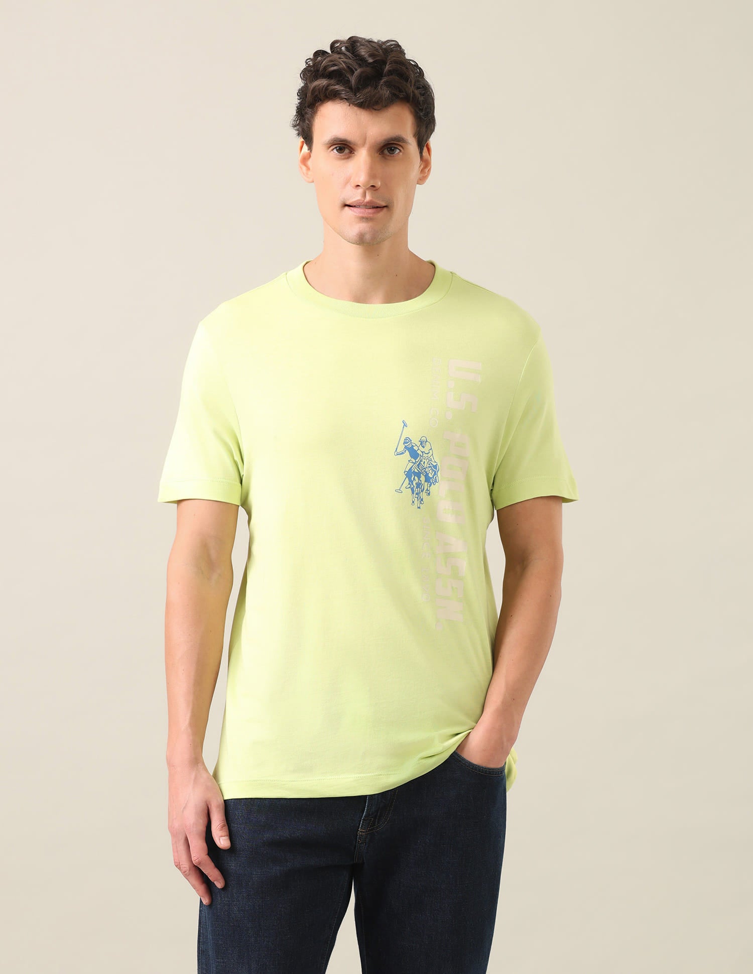 Typographic Brand Printed Regular Fit T-Shirt Green - U.S. Polo Assn. India | Large