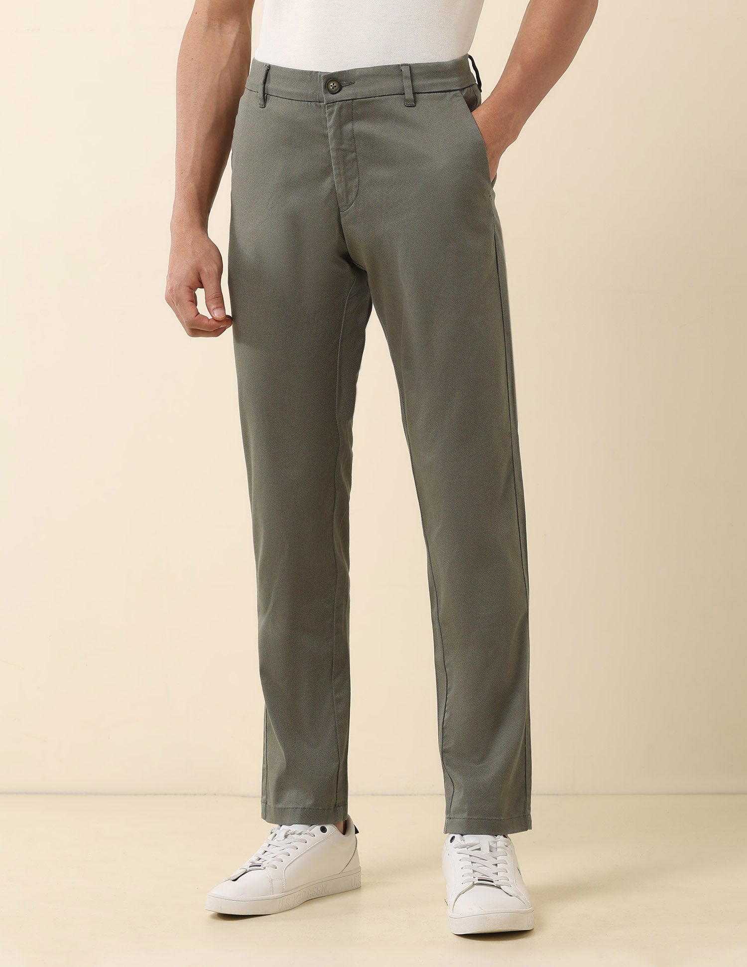 Textured Riley Straight Fit Trousers Olive - U.S. Polo Assn. India | Large