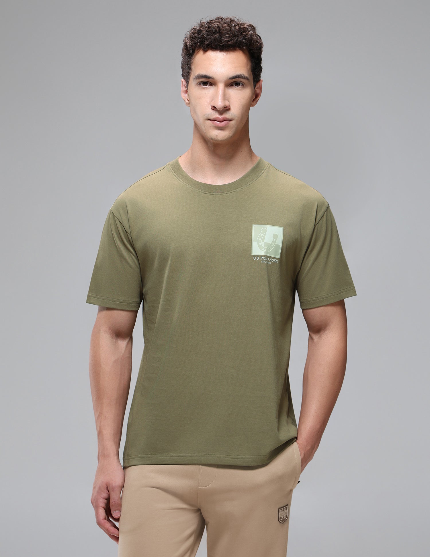 Breathable Regular Comfort Fit OEE15 Lounge T-Shirt Martin Olive - U.S. Polo Assn. India | Large