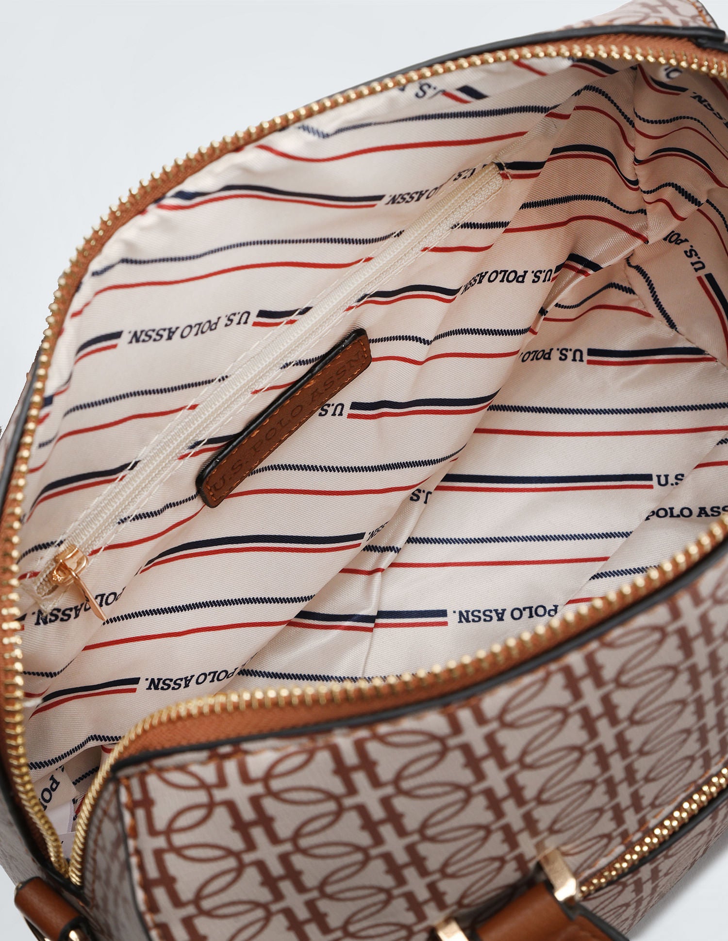 Geometric Print Bowler Handbag Beige - U.S. POLO ASSN. | Large