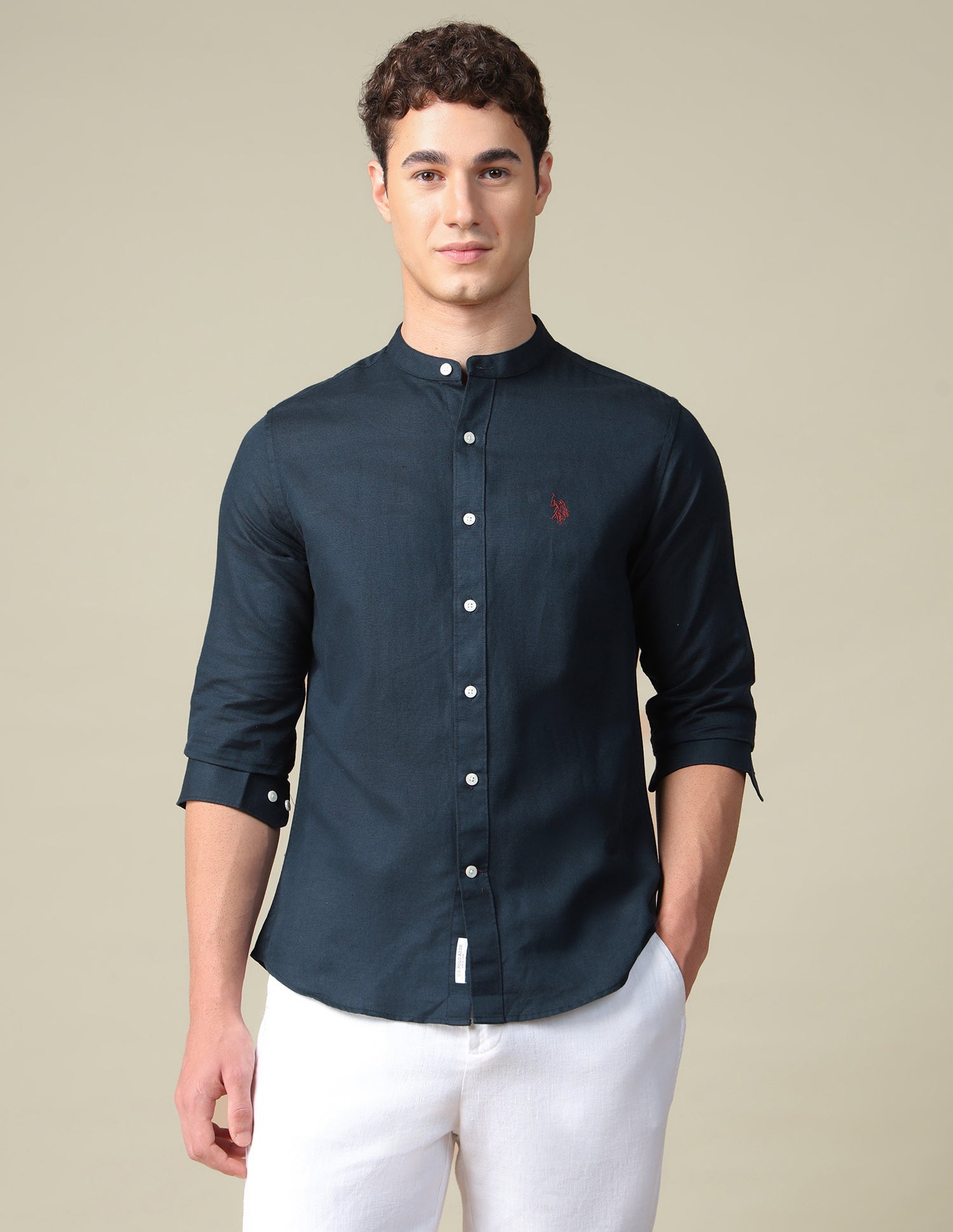 Tailored Fit Mandarin Shirt Navy - U.S. Polo Assn. India | Large