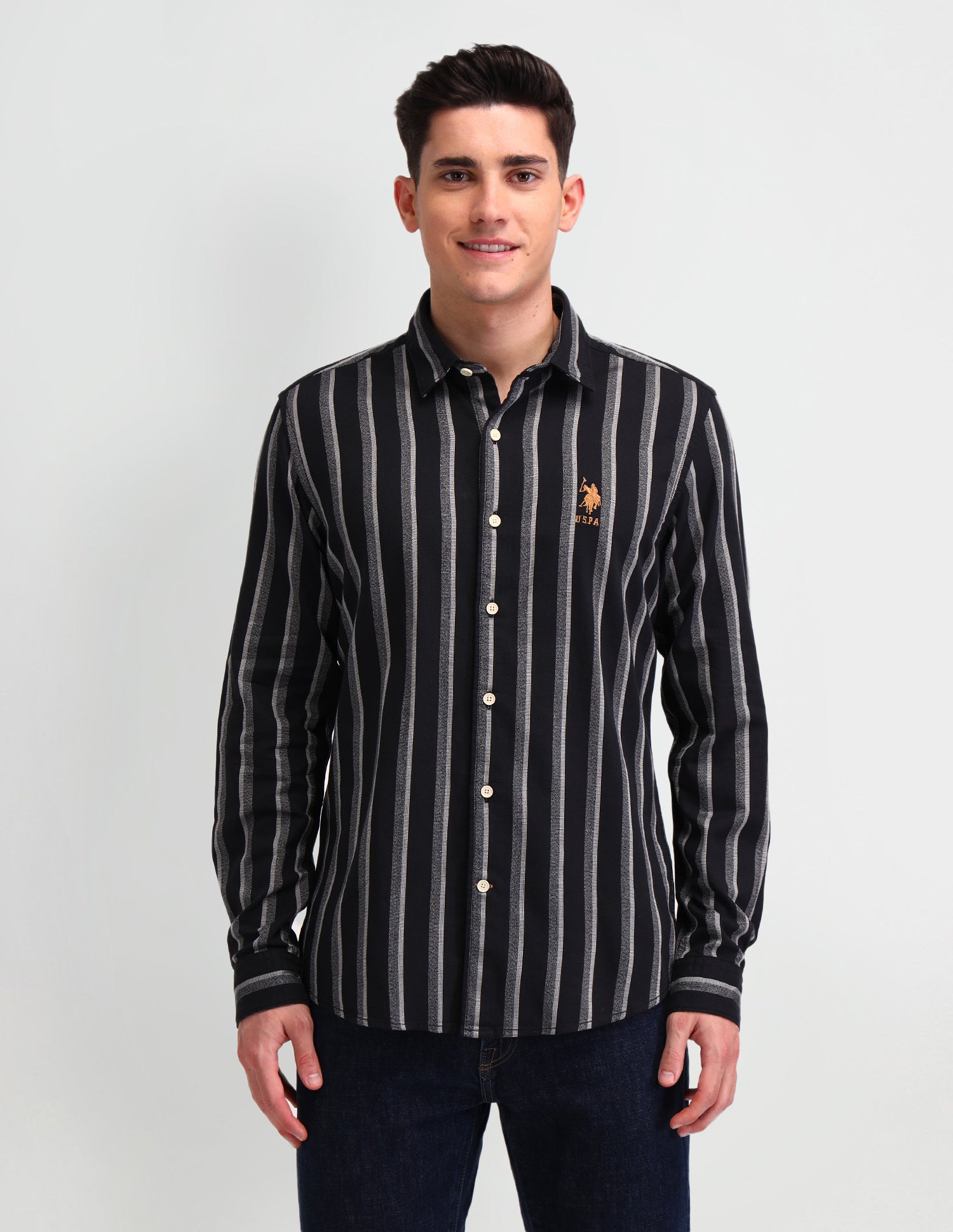 Vertical Striped Slim Fit Shirt Black - U.S. Polo Assn. India | Large