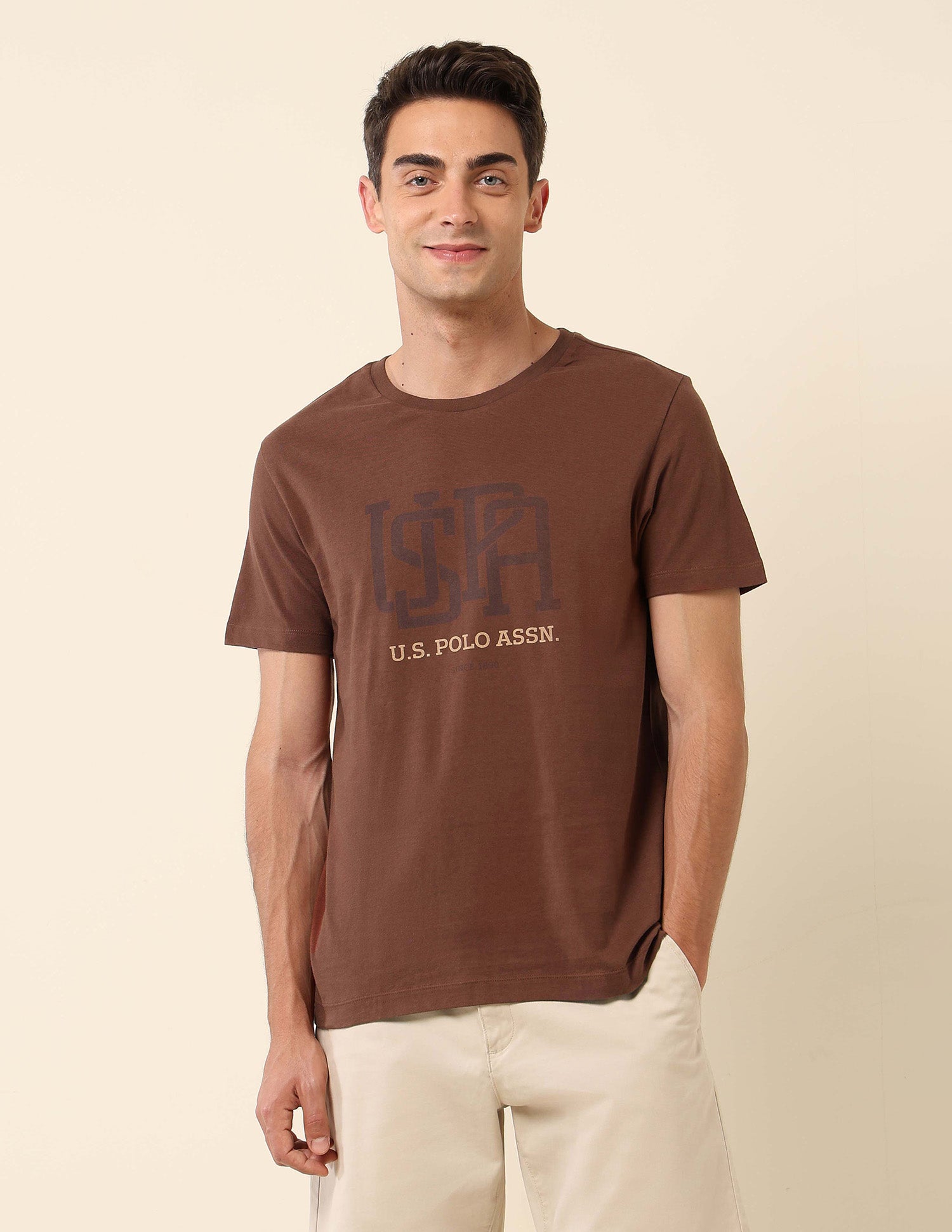 Pure Cotton Slim Fit T- Shirt Brown - U.S. Polo Assn. India | Large
