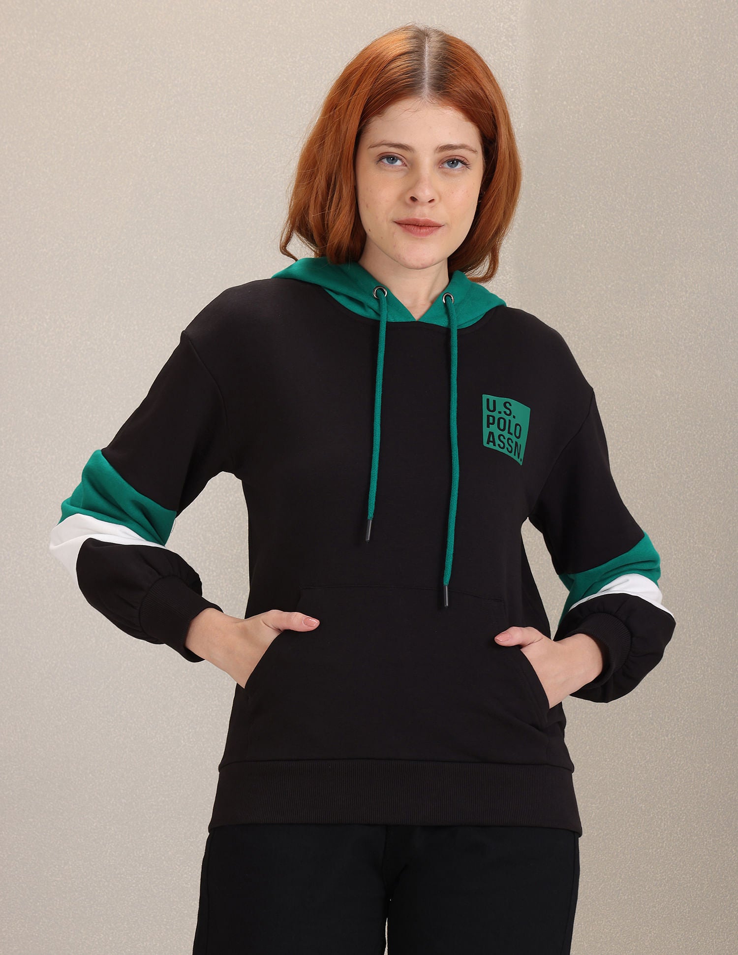 Colour Block Hooded Sweatshirt Black - U.S. Polo Assn. India | Large