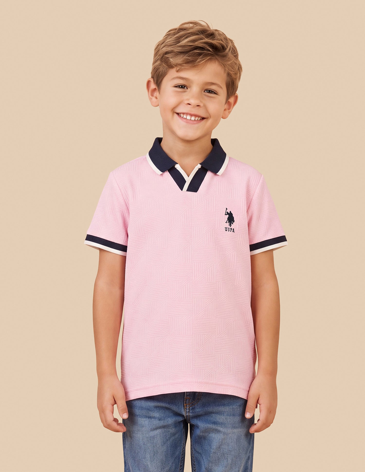 Geometric Patterned Knit Regular Fit Polo Shirt Pink - U.S. Polo Assn. India | Large