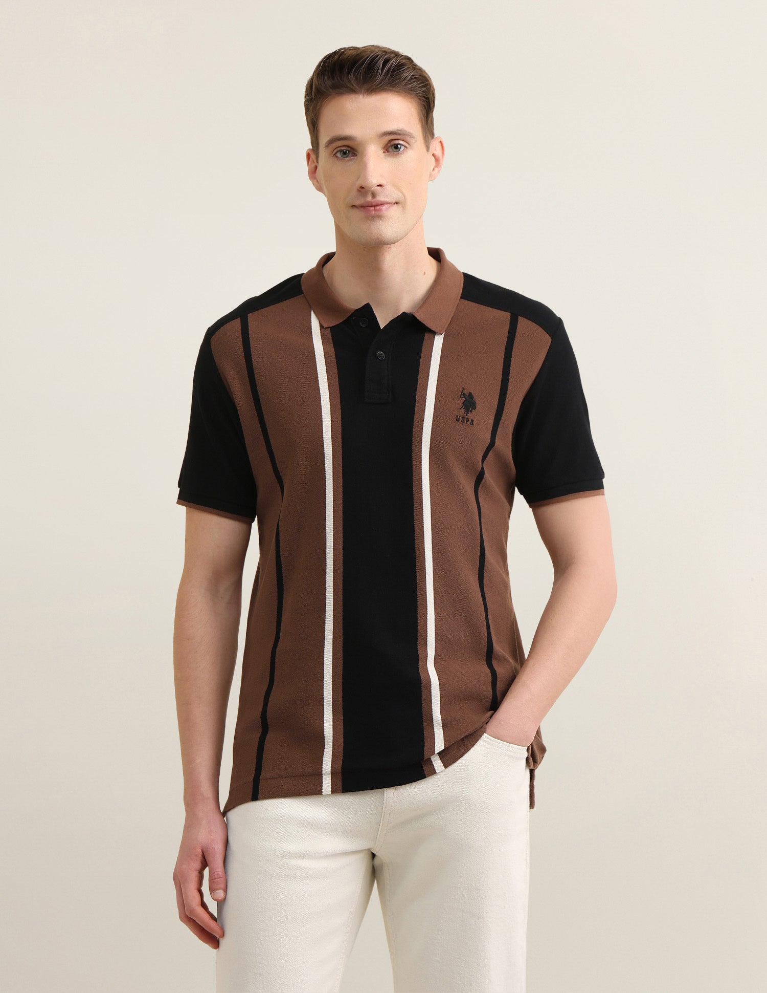 Vertical Striped Colorblocked Sotogrande Polo Shirt Brown - U.S. Polo Assn. India | Large