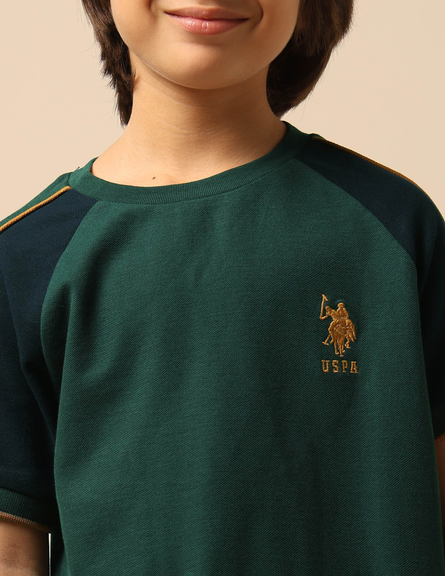 Boys Colour Blocked Regular Fit T-Shirt Dark Green - U.S. POLO ASSN. | Large