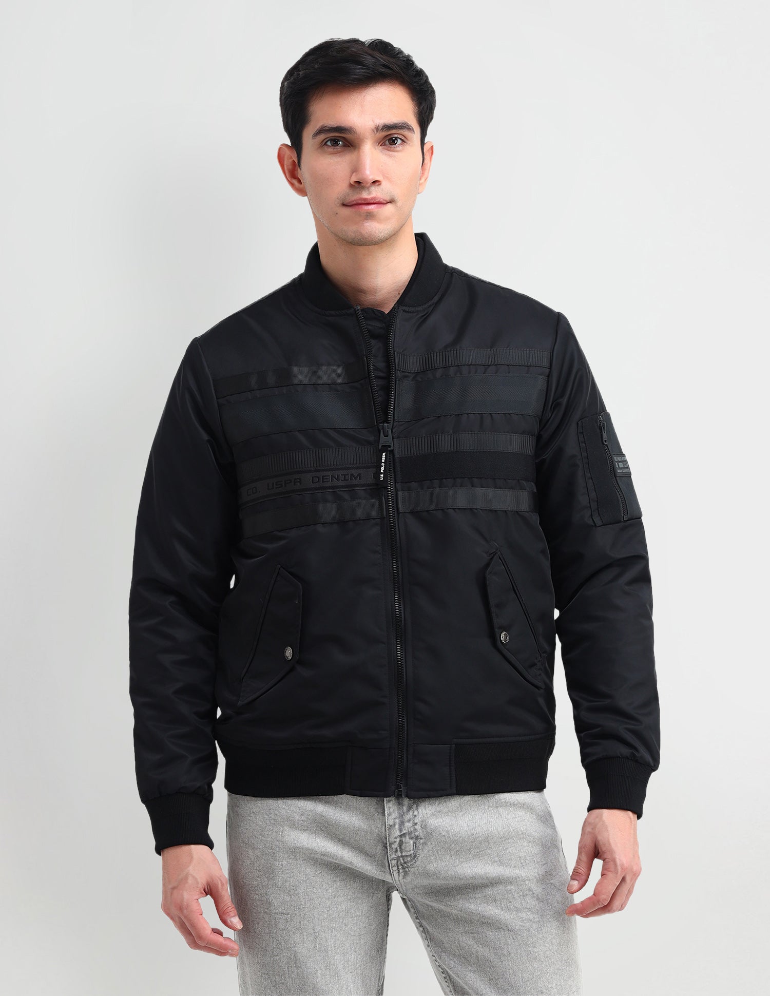 Mock Neck Bomber Jacket Black - U.S. Polo Assn. India | Large