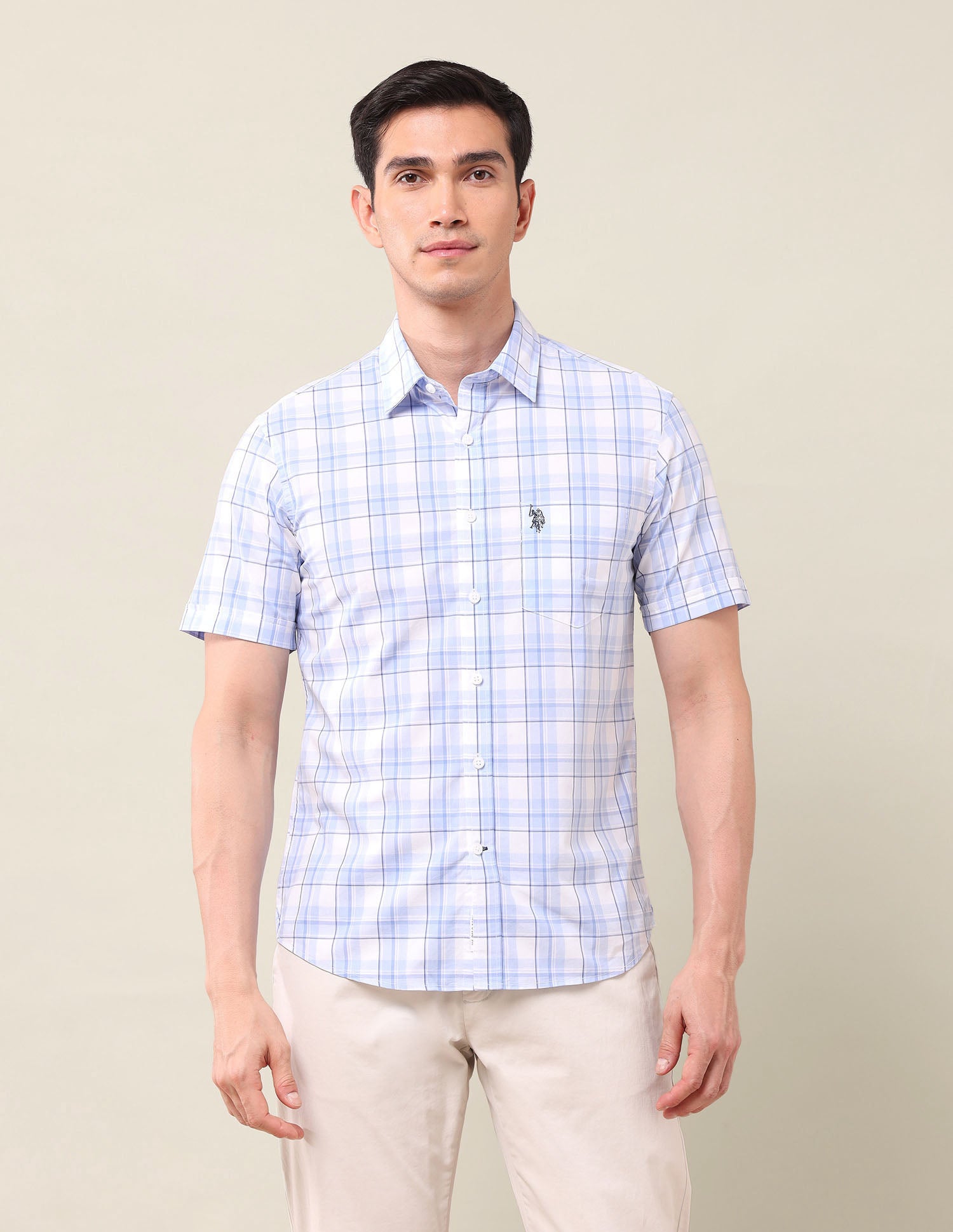 Plaid Checked Tailored Fit Shirt Light Blue - U.S. Polo Assn. India | Large