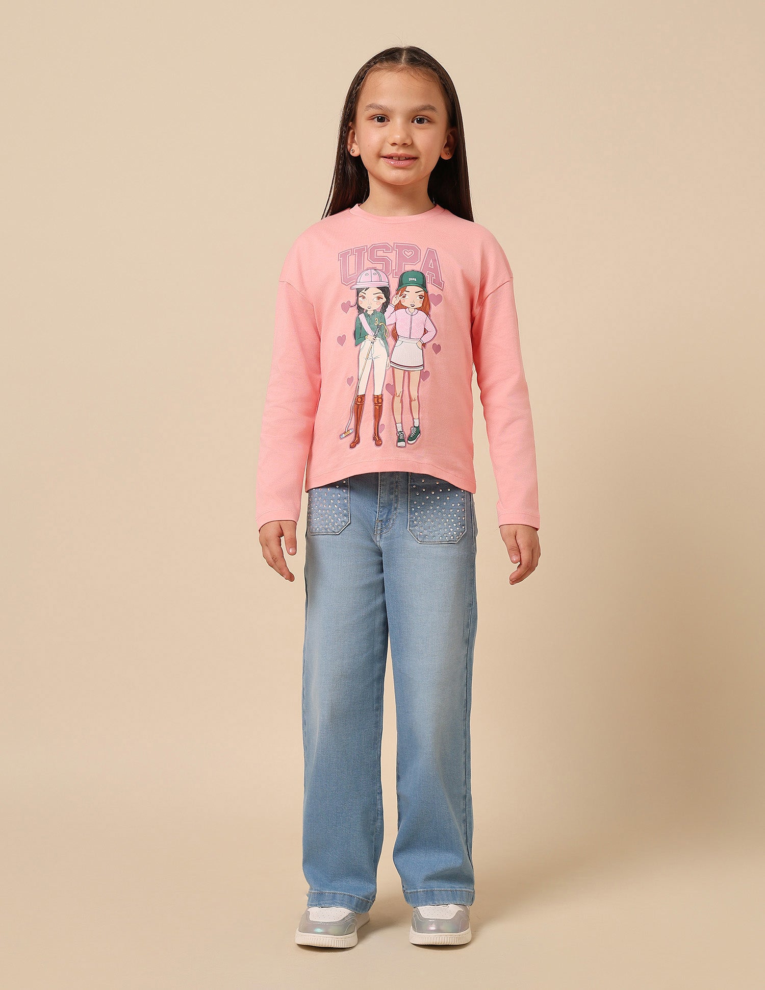 Girls Graphic Brand Printed Top Pink - U.S. POLO ASSN. | Large