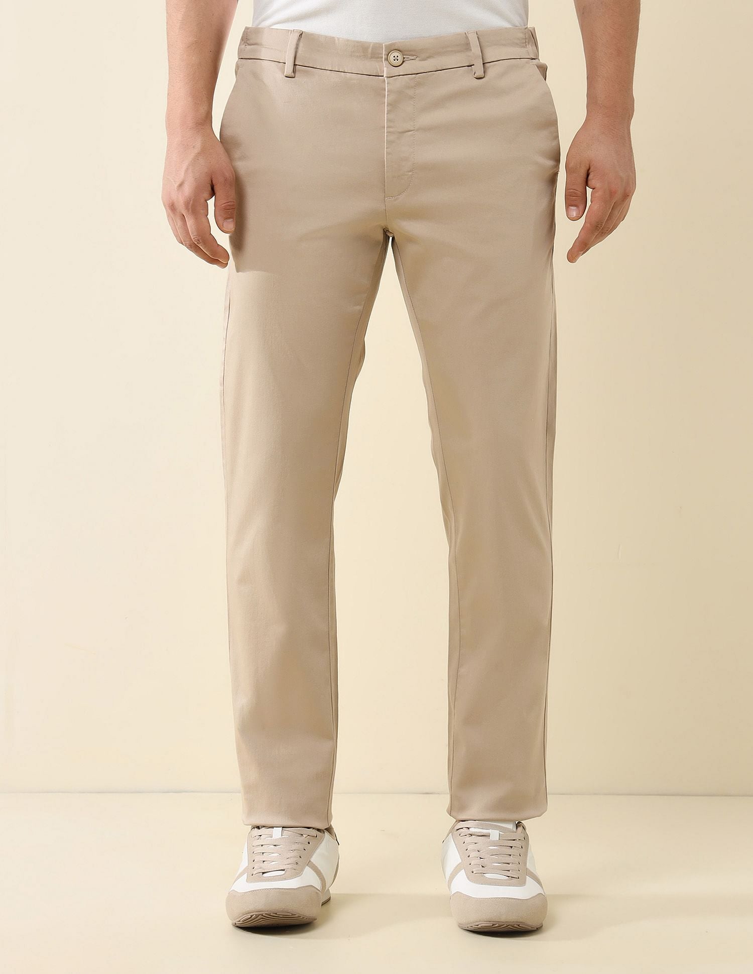 Elasticized Waist Slim Fit Trousers Beige - U.S. POLO ASSN. | Large