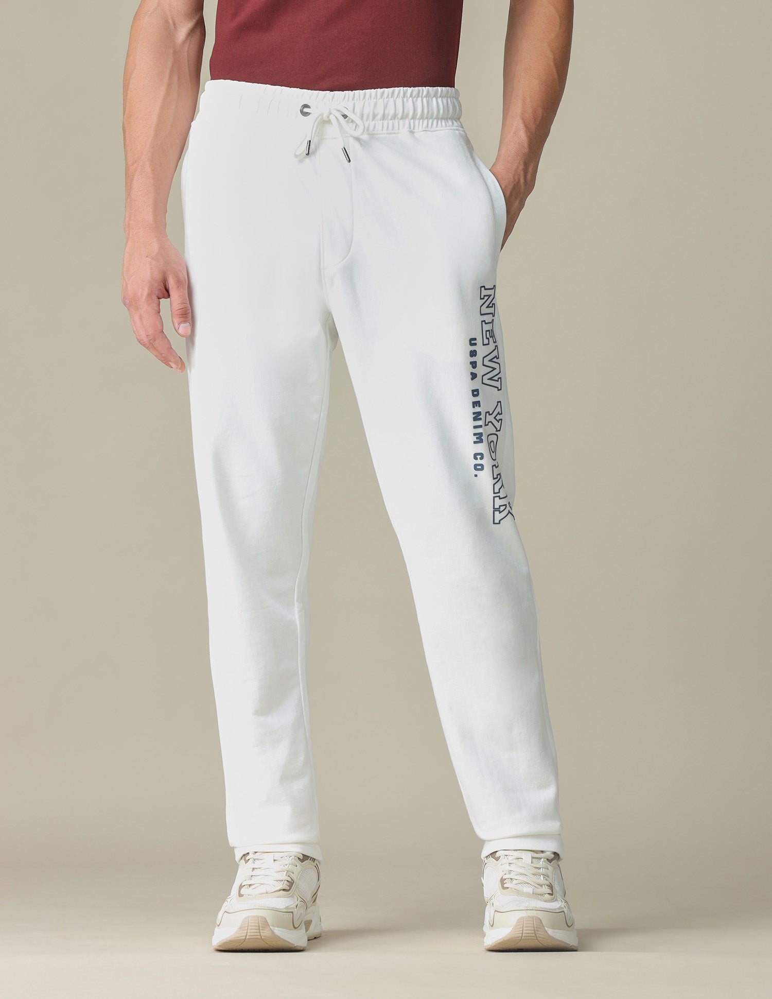 Brand Embossed Regular Fit Track Pants Ivory - U.S. POLO ASSN. | Large