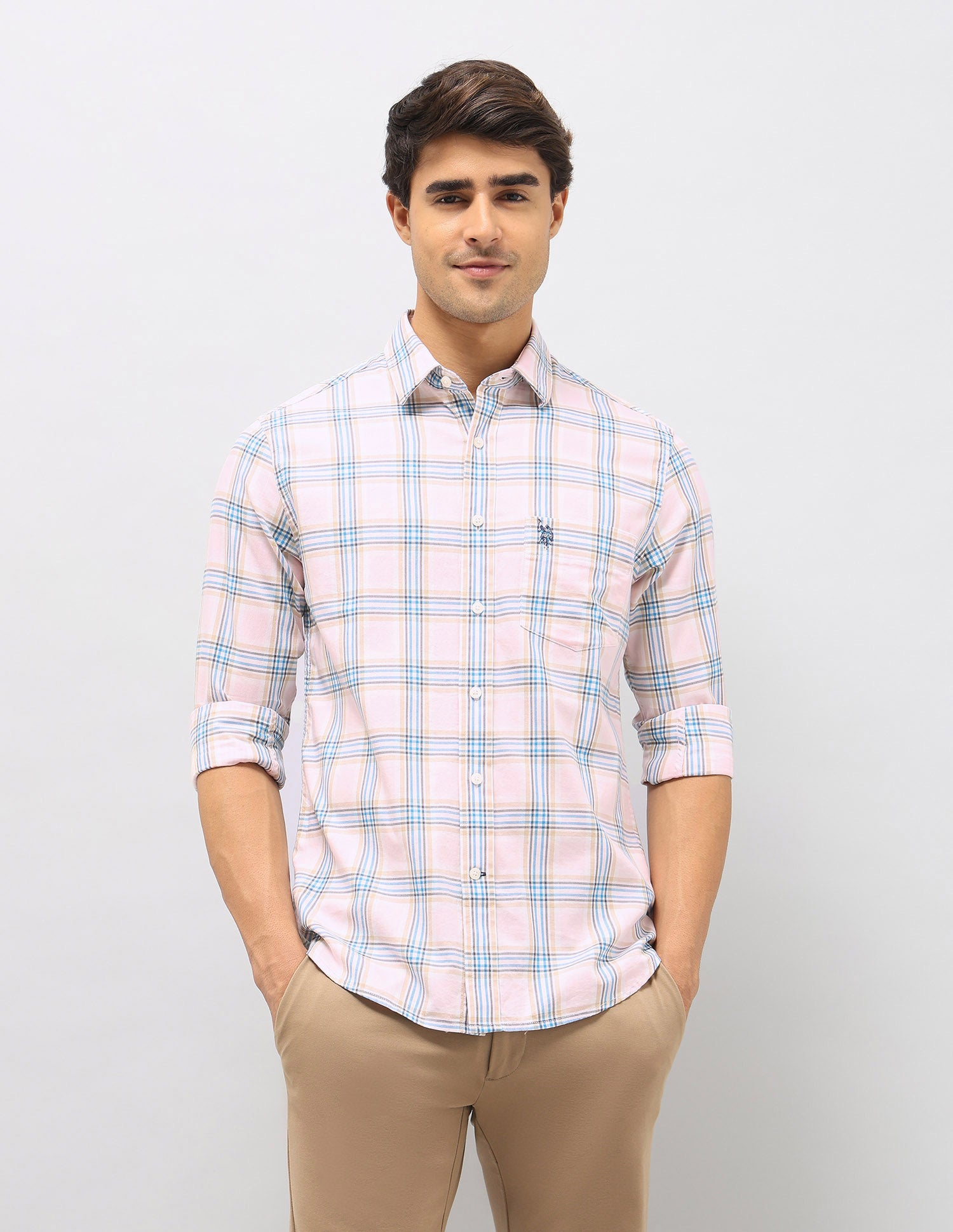 Plaid Checked Pure Cotton Shirt Pink - U.S. Polo Assn. India | Large