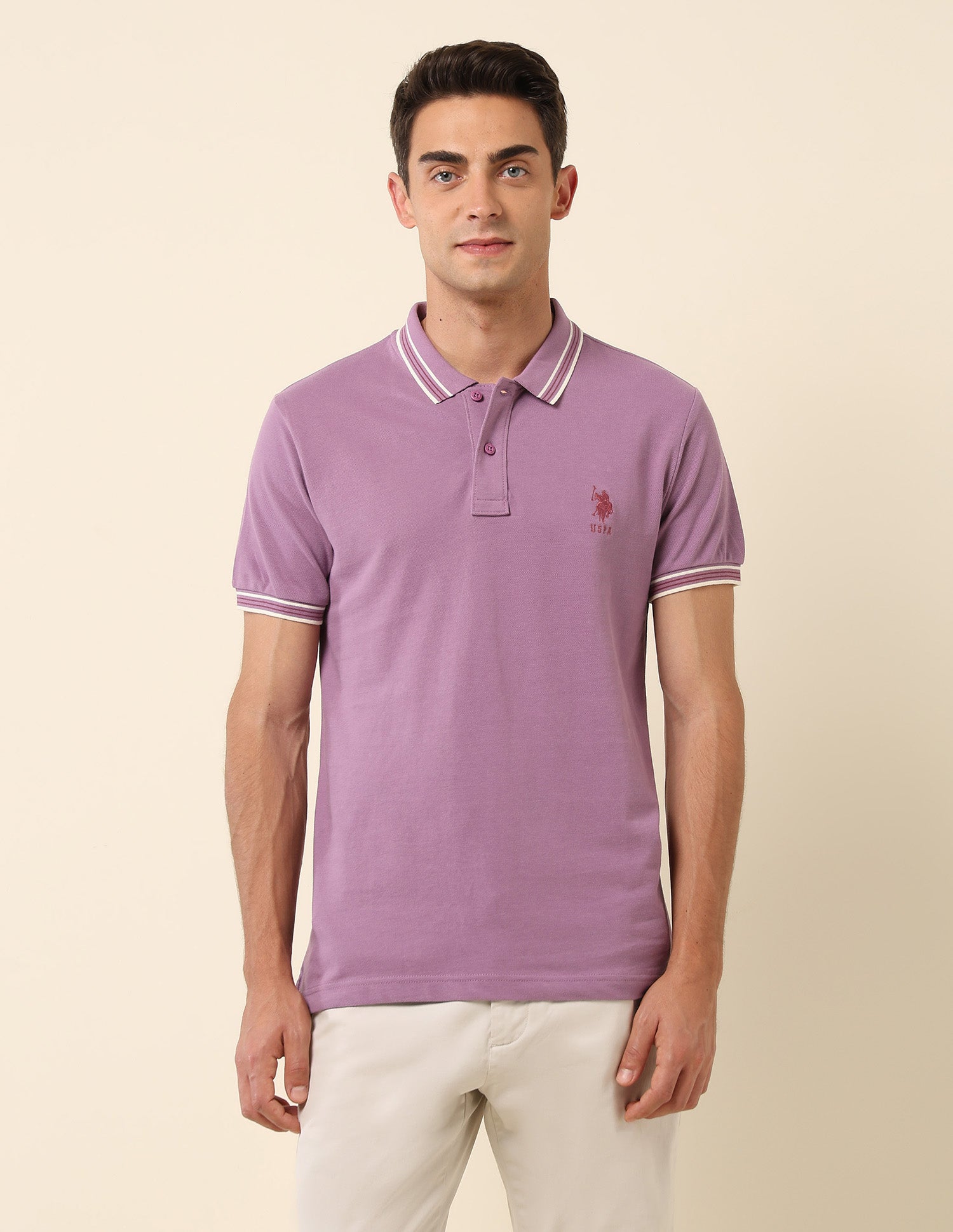 Solid Slim Fit Polo Shirt Violet - U.S. Polo Assn. India | Large