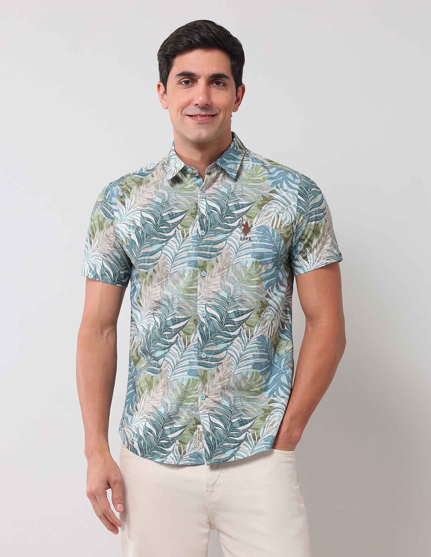Regular Fit All-Over Shirt Green - U.S. Polo Assn. India | Large