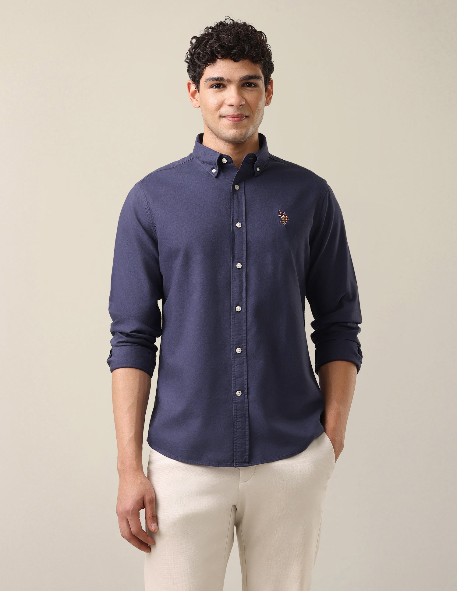 Oxford Tailored Fit Button-Down Collar Shirt Purple - U.S. Polo Assn. India | Large