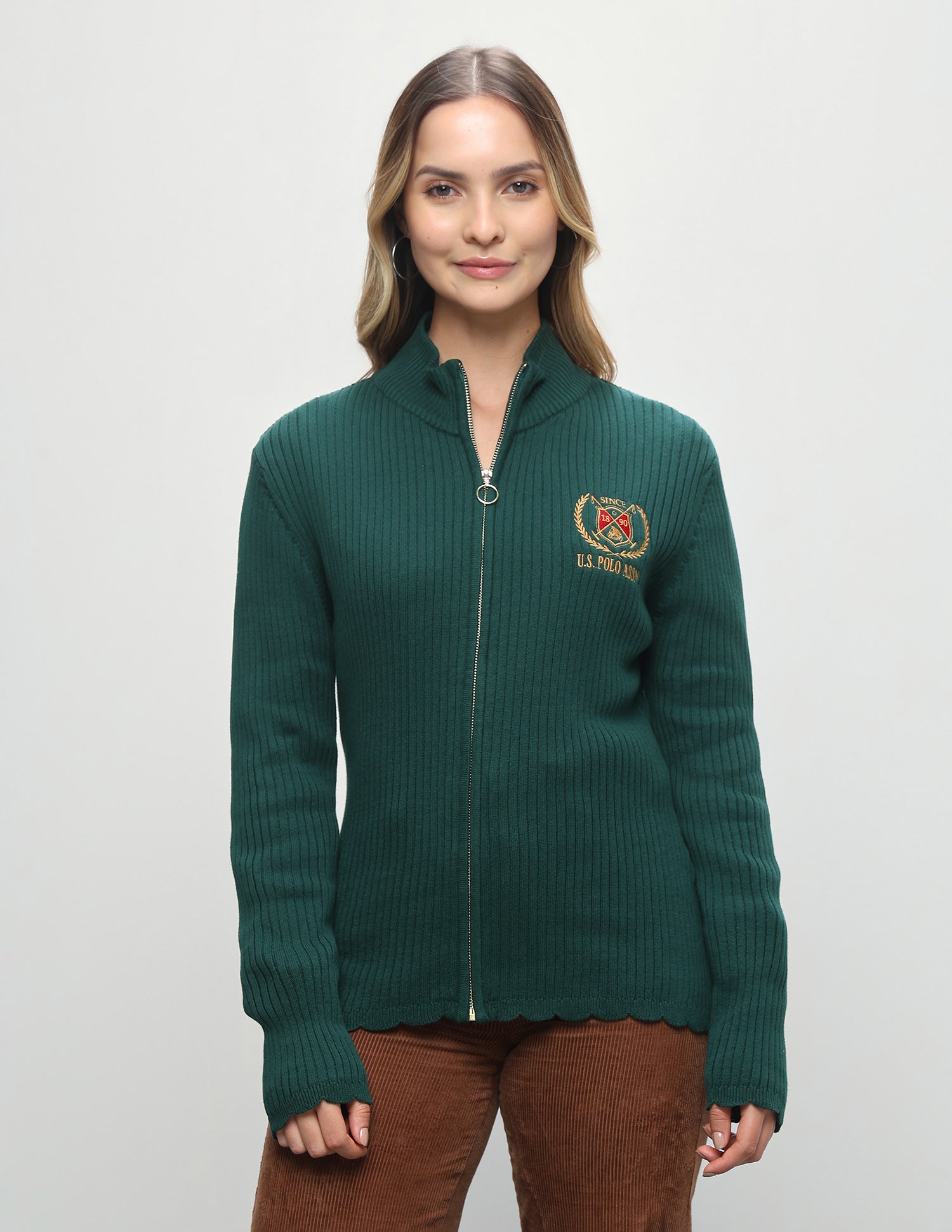Vertical Striped Patterned Knit Fitted Sweater Dark Green - U.S. Polo Assn. India | Large