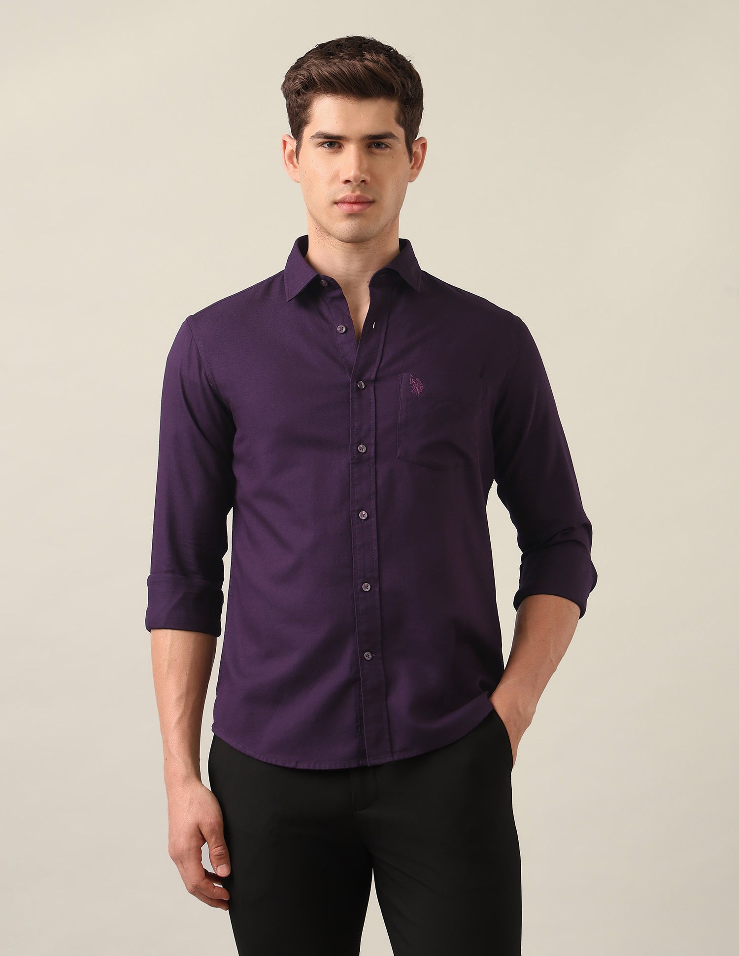 Tailored Fit Solid Shirt Dark Purple - U.S. Polo Assn. India | Large
