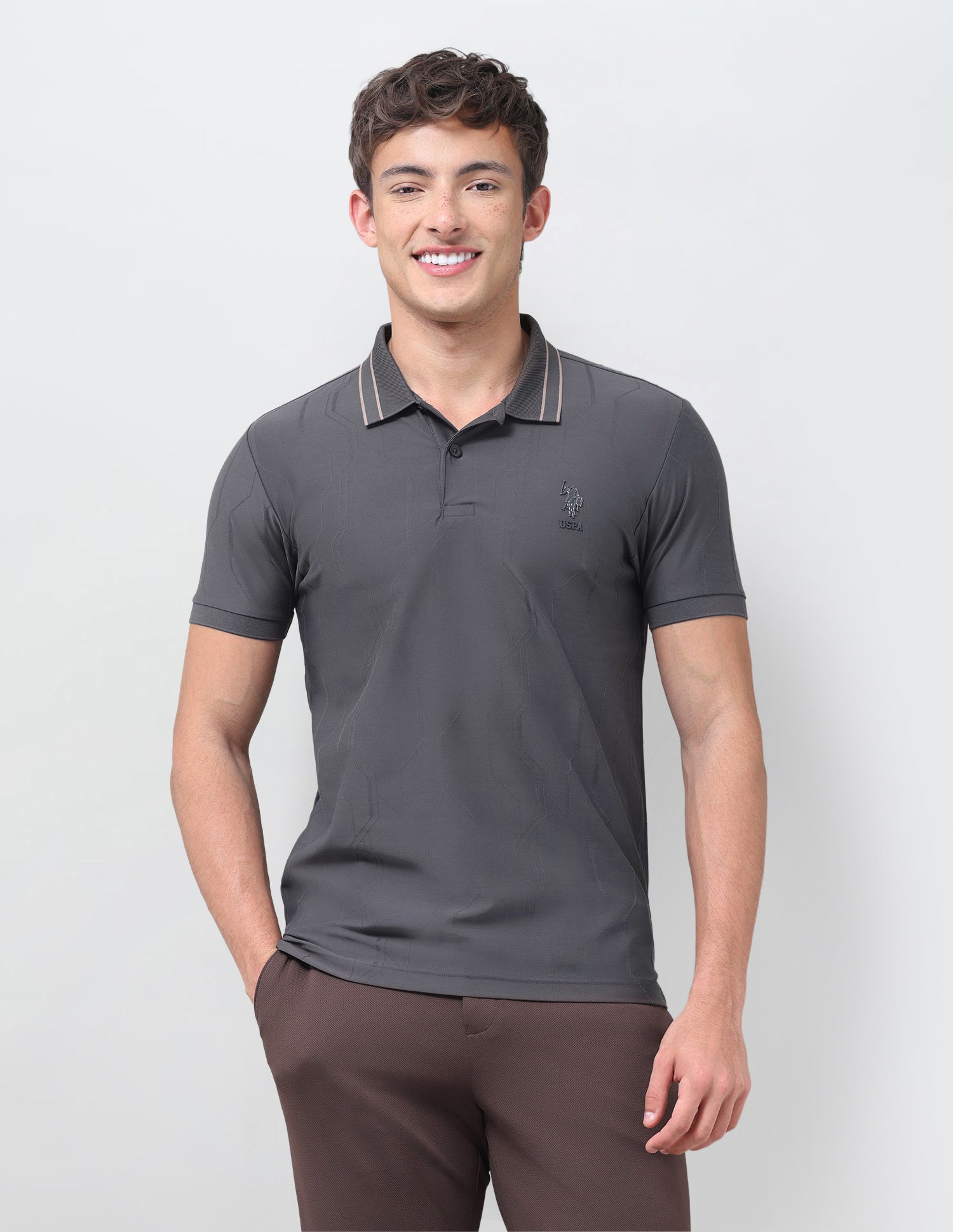 Solid Slim Fit Polo Shirt Grey - U.S. Polo Assn. India | Large