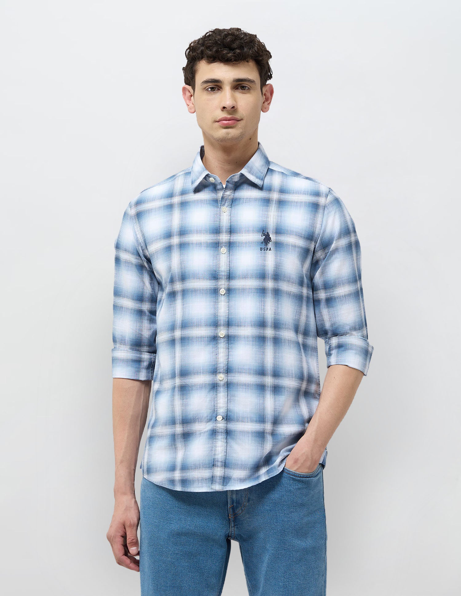 Regular Fit Tartan Checked Shirt Dark Blue - U.S. POLO ASSN. | Large