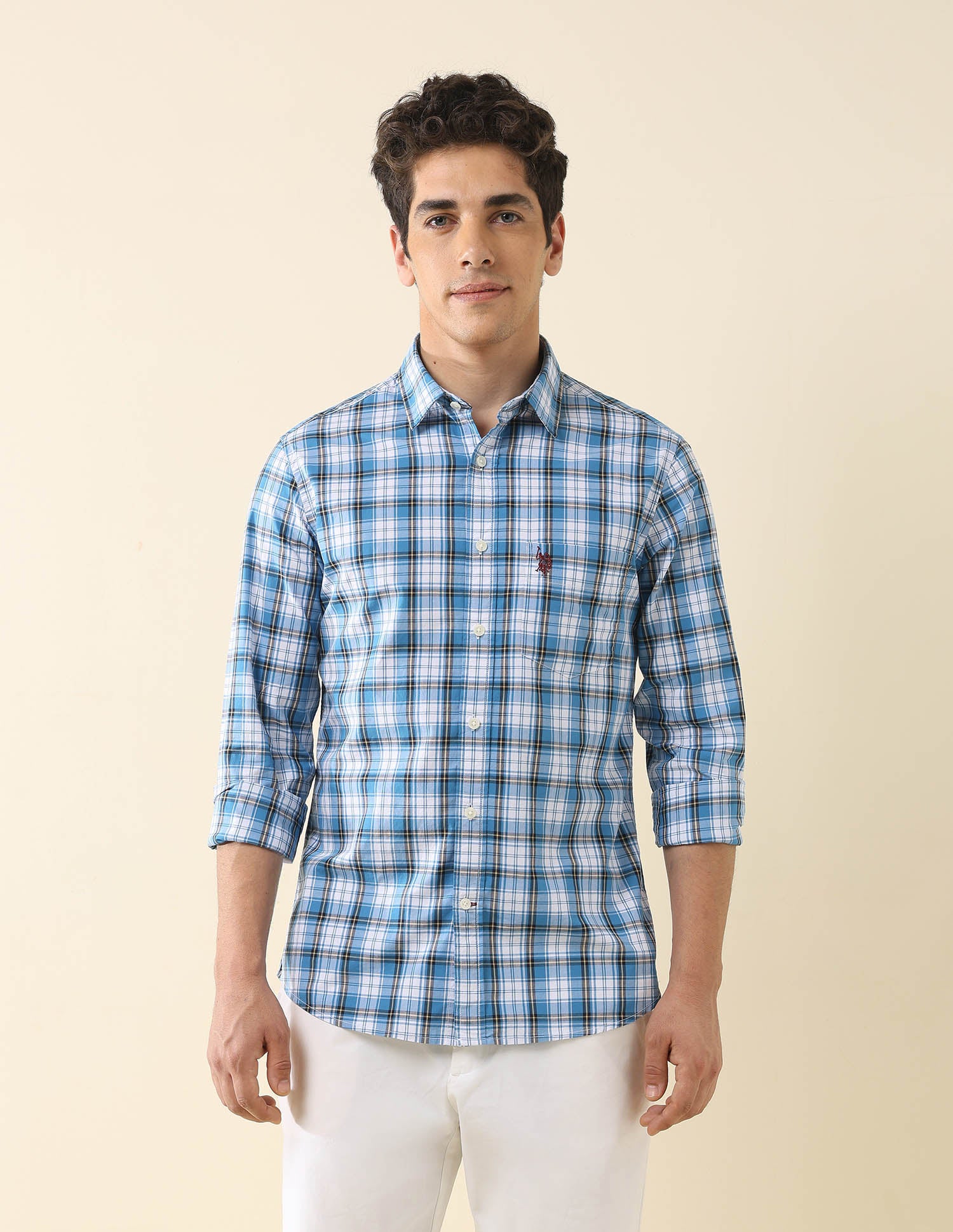 Plaid Checked Tailored Fit Shirt Blue - U.S. Polo Assn. India | Large