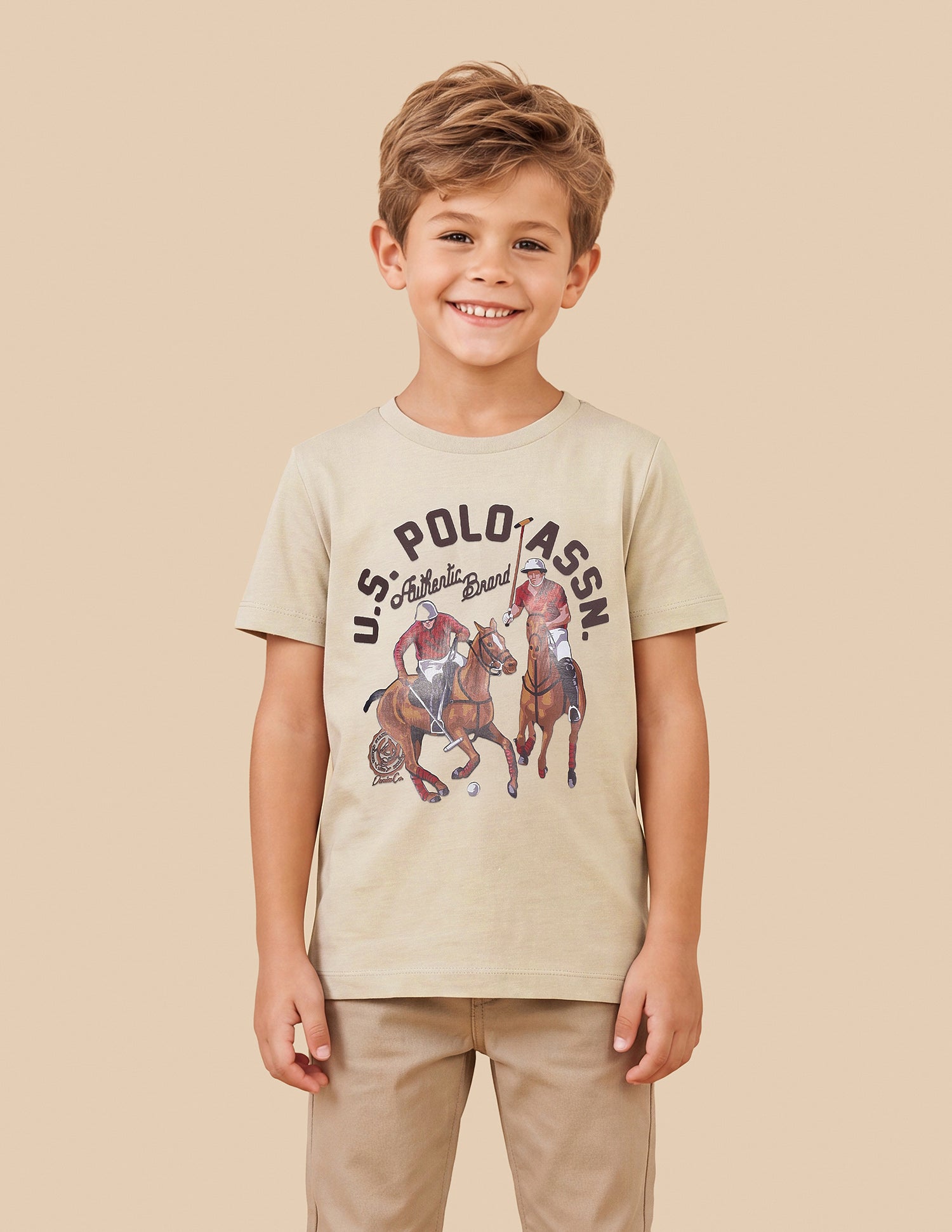 Graphic Brand Printed Regular Fit T-Shirt Beige - U.S. Polo Assn. India | Large