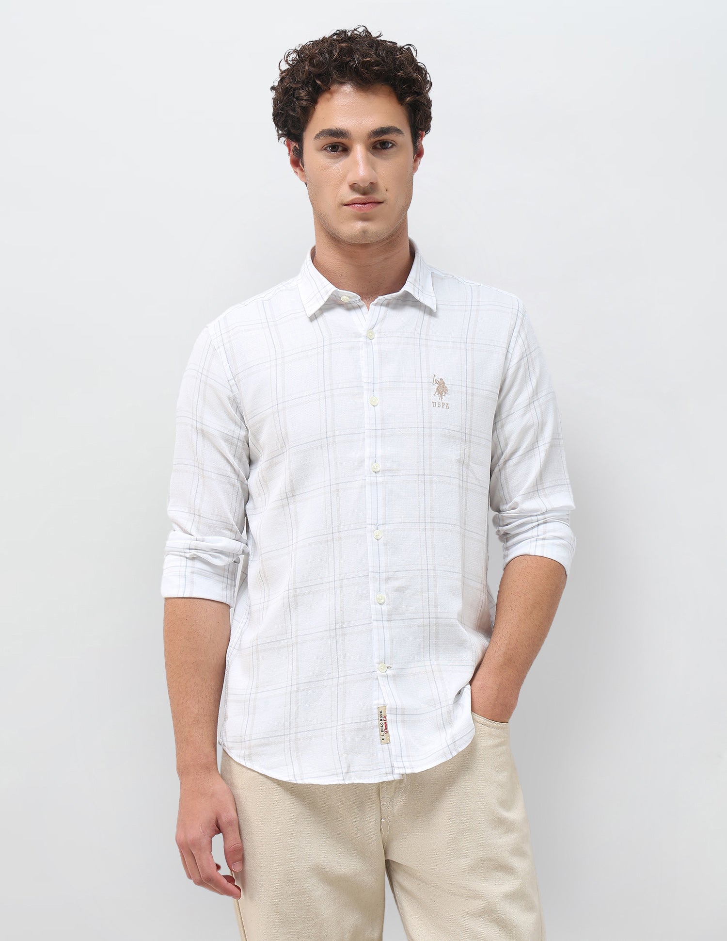 Grid Tattersall Checked Regular Fit Shirt Ecru - U.S. Polo Assn. India | Large